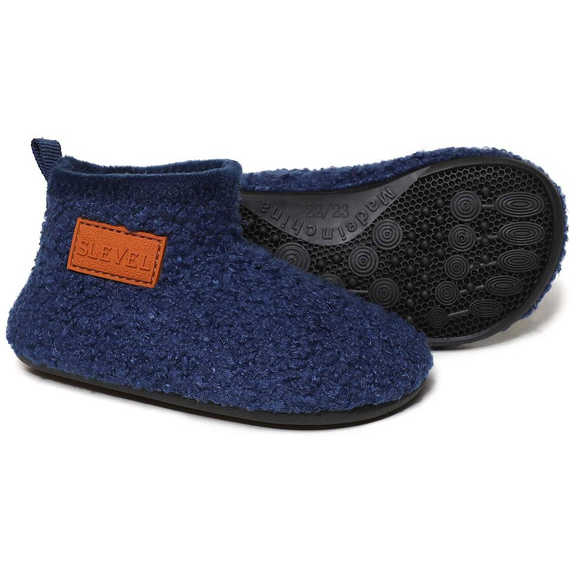 Slevel Toddler Kids Lightweight Slip-On Grip Fuzzy Winter Warm House Slippers Bootie Baby Indoor Home Boots Shoes For Boys Girls(S191007Blue31)