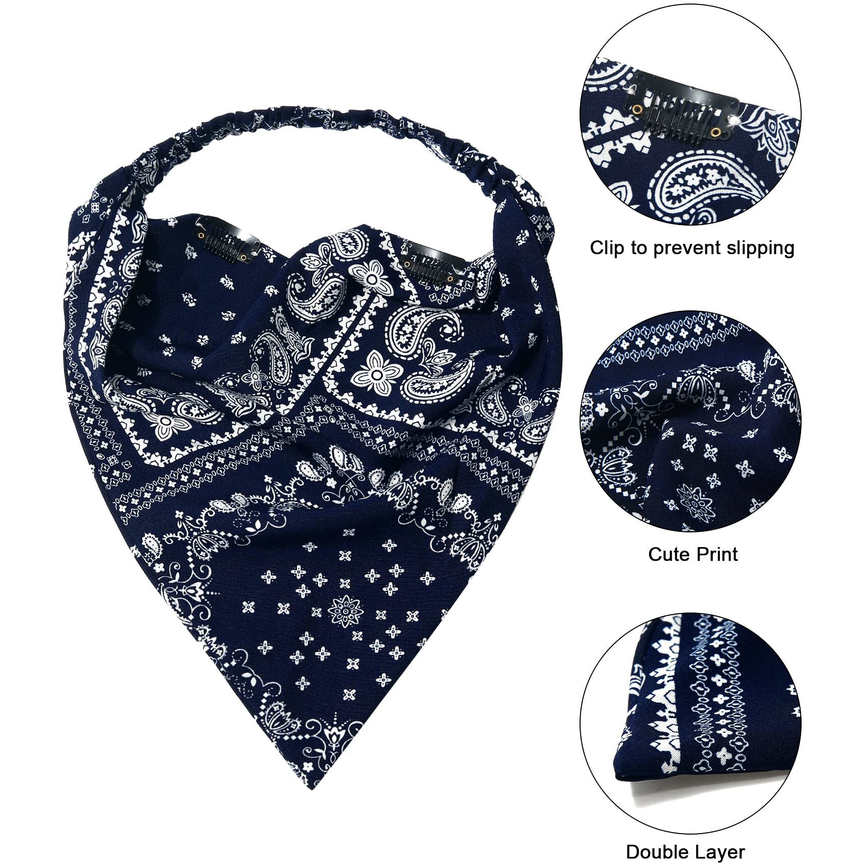 Awaytr Elastic Hair Scarf Headband 3 Pcs Head Scarves With Hair Clips Kerchief Hair Bandanas Headband For Women (Cashew(Black/Navy/Red))