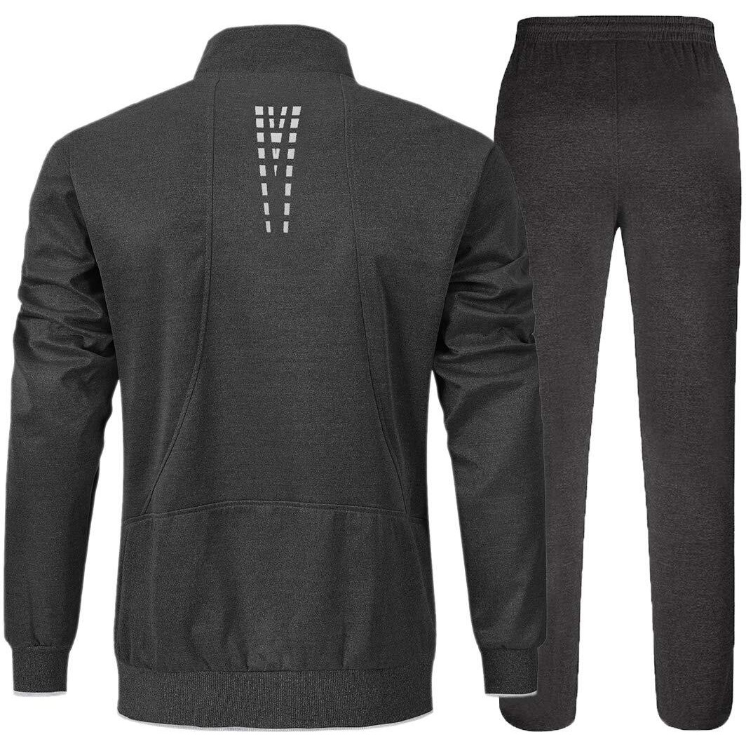 Ysento Men's Tracksuits Sports Sweatsuits Full Zip Jackets Athletic Running Pants Zipper Pockets Dark Grey L