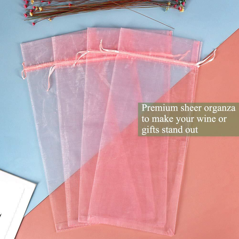 Hrx Package 30Pcs Organza Wine Bags Pink, Sheer Mesh Bottle Gift Pouches Wine Covers Dresses With Drawstring For Christmas