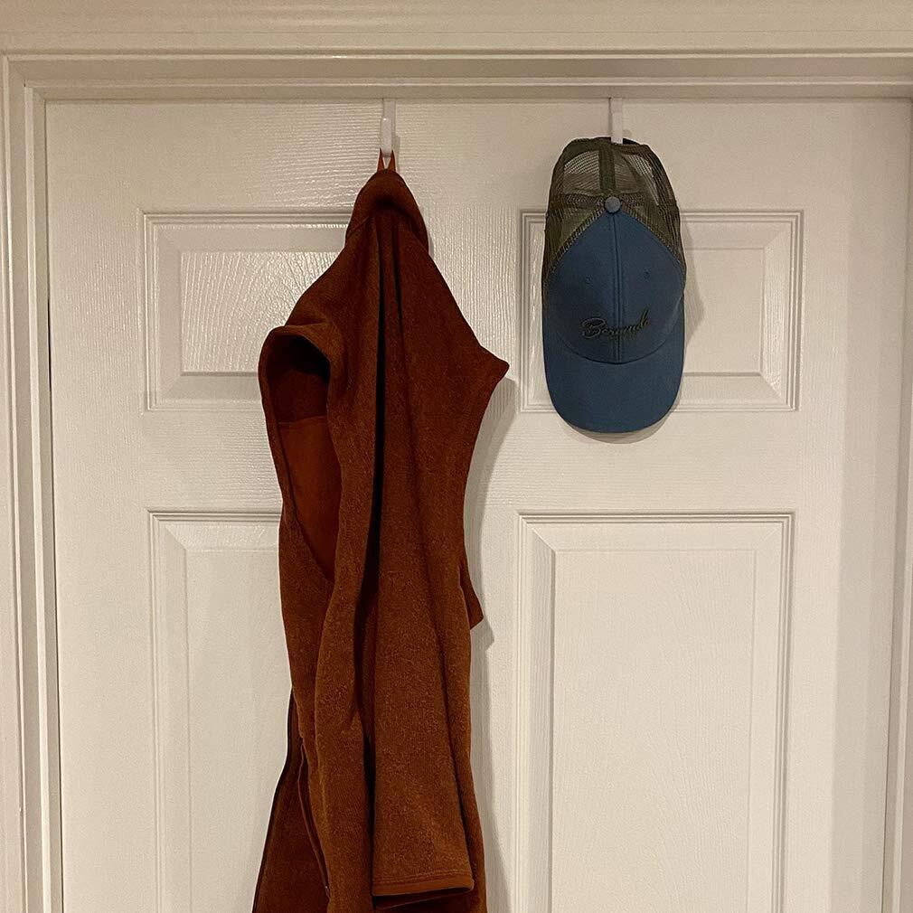 Evelots Over The Door Hooks For Wide Doors, 2 Pack Heavy Duty White Rubber Coated Metal Door Hanger Hook For Hanging Clothes, Towels, Coats, Hats In Bathroom, Bedroom, Or Office