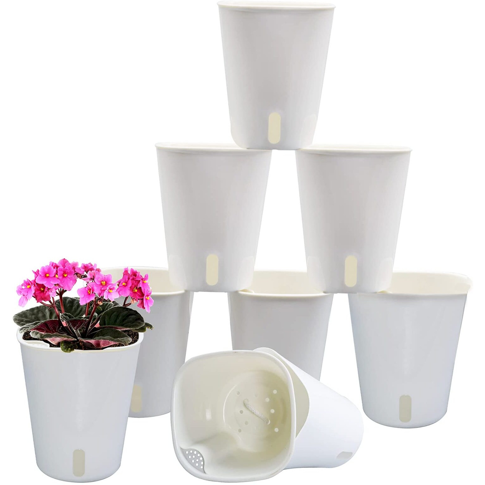 5" Self Watering Pots,5 Sets Self Watering Planter Pots For Indoor Plants With Water Level Indicator And Multiple Vents,Self Watering Planters,Self Watering Plant Pot For House Plants,Flowers,Herbs