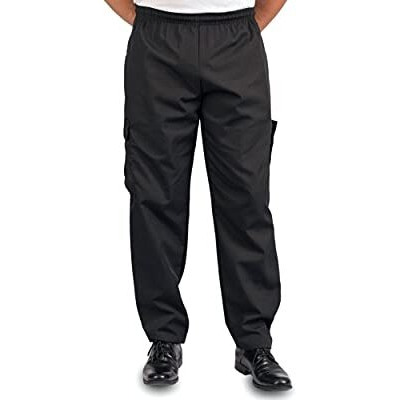 Kng Black Chef Pants For Men And Women - Baggy Black Cargo Pants With Drawstring And Elastic Waist - Food Service Chef Uniform For Restaurant Kitchen Workers - S