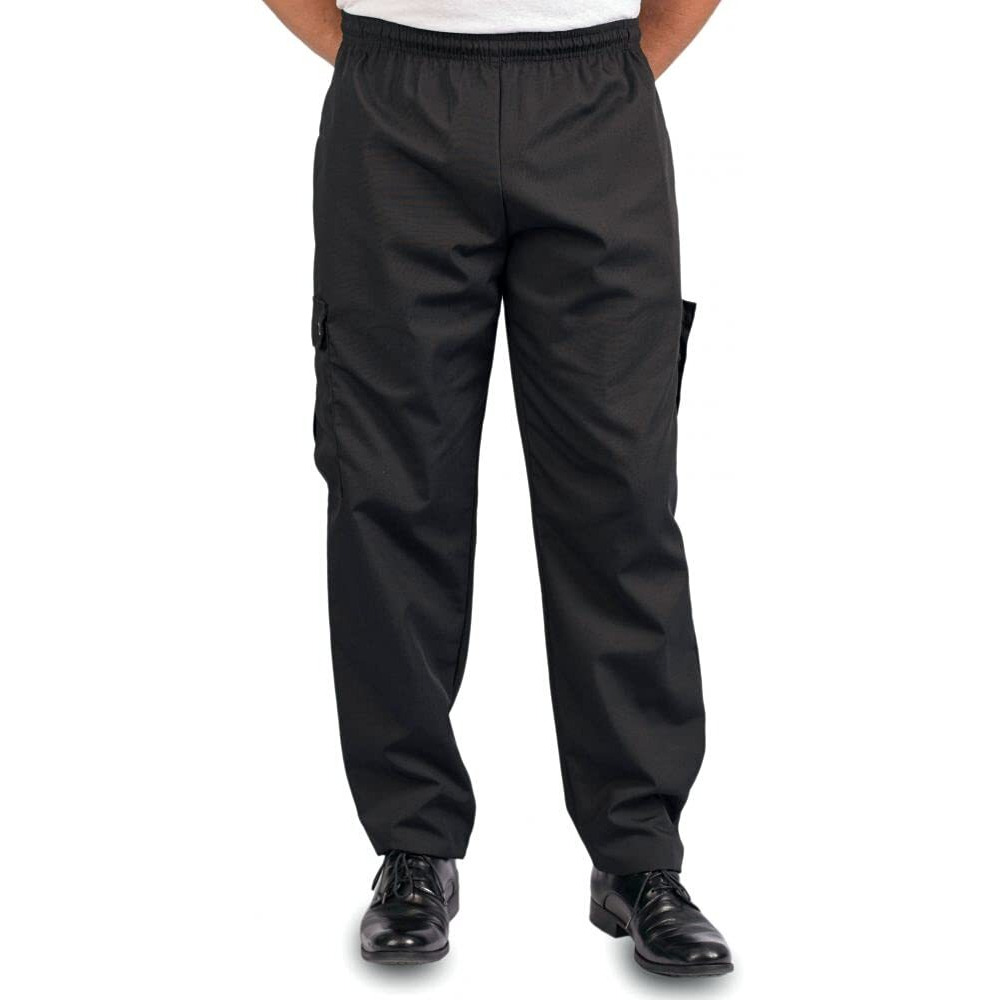Kng Black Chef Pants For Men And Women - Baggy Black Cargo Pants With Drawstring And Elastic Waist - Food Service Chef Uniform For Restaurant Kitchen Workers - S