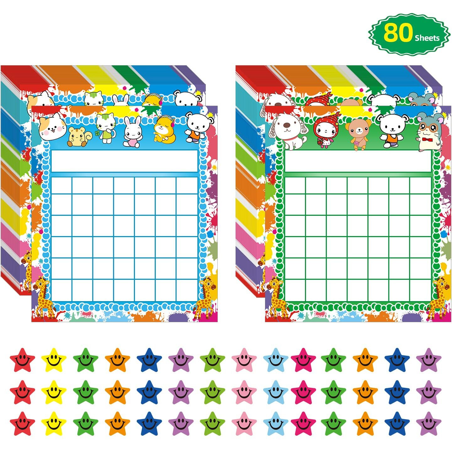 Regeleto 80 Pack Classroom Incentive Chart For 2 Designs With 2400 Pieces Colorful Star Stickers For Kids Students Classroom Teaching Or Family Using