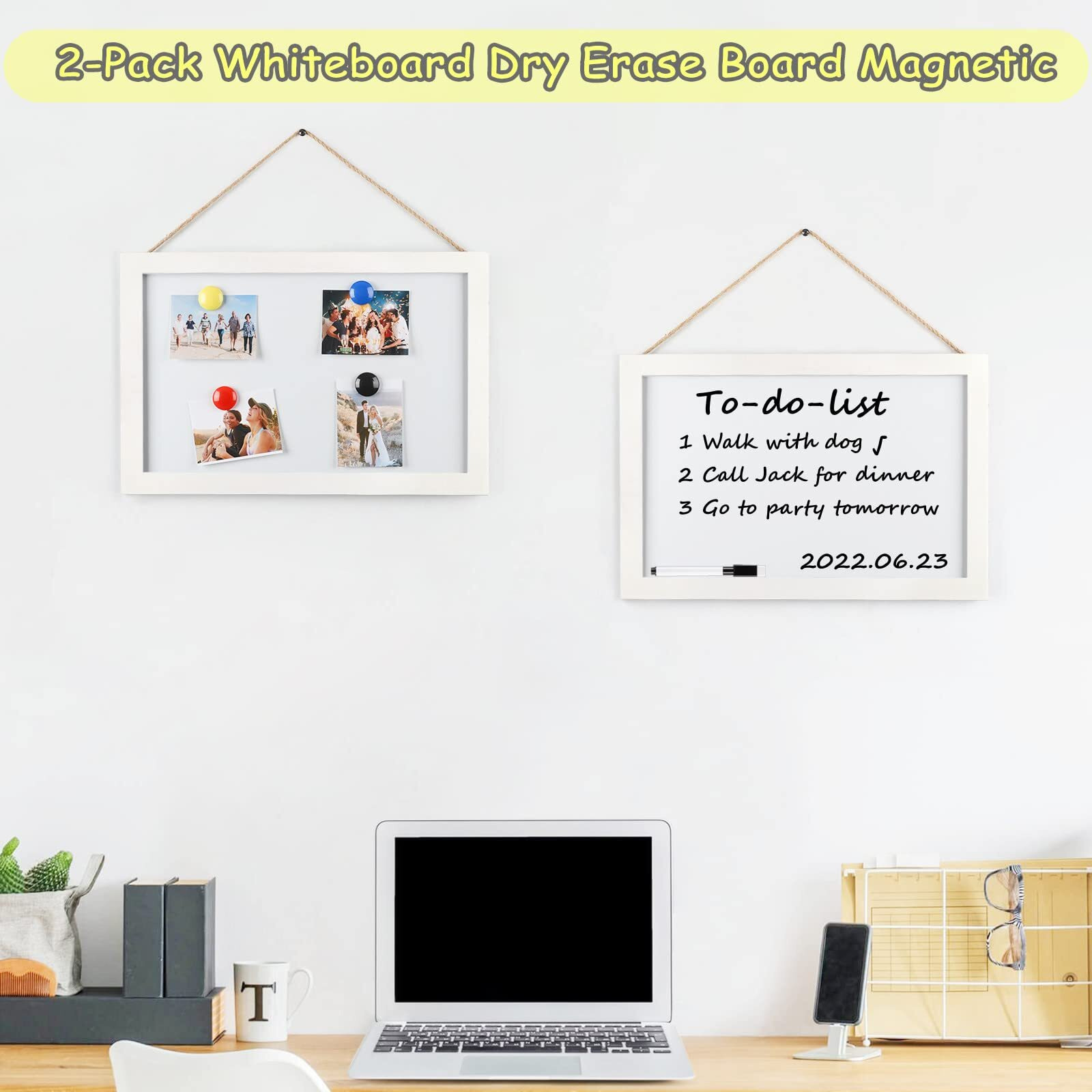 Miratino White Board Magnetic Dry Erase Board For Wall, 16&quotX12" Wooden Frame Whiteboard With Stand For Kids Students, Small White Boards Magnetic For Door Office Wall Decor