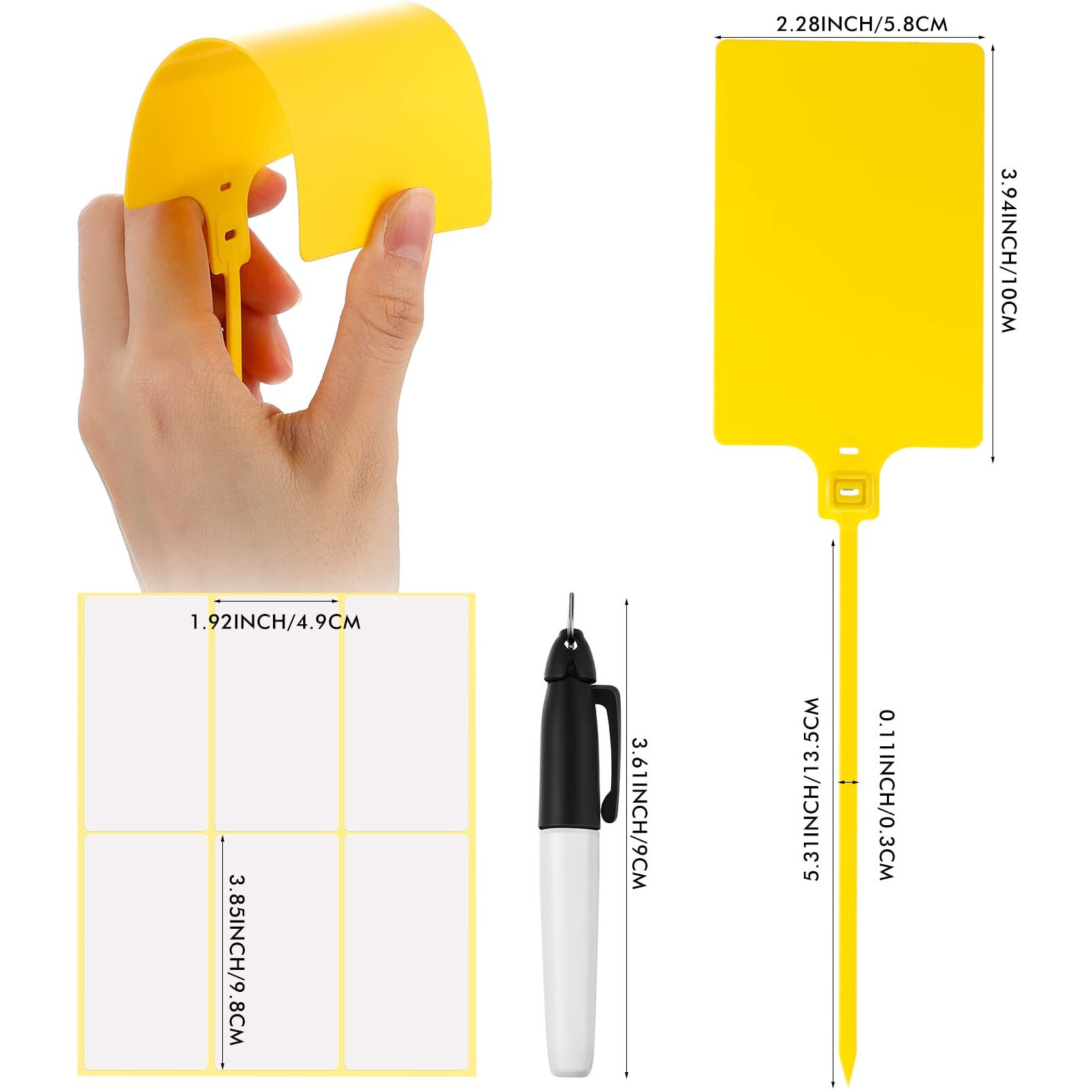 Waterproof Plastic Tags With Marker Pens And Sticker Labels, Self Locking Bag Tags Writable Tags With Wire Cable Ties For Luggage (Yellow, 50 Pieces)