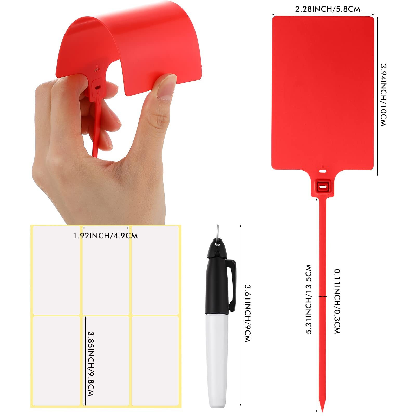 Waterproof Plastic Tags With Marker Pens And Sticker Labels, Self Locking Bag Tags Writable Tags With Wire Cable Ties For Luggage (Red, 50 Pieces)