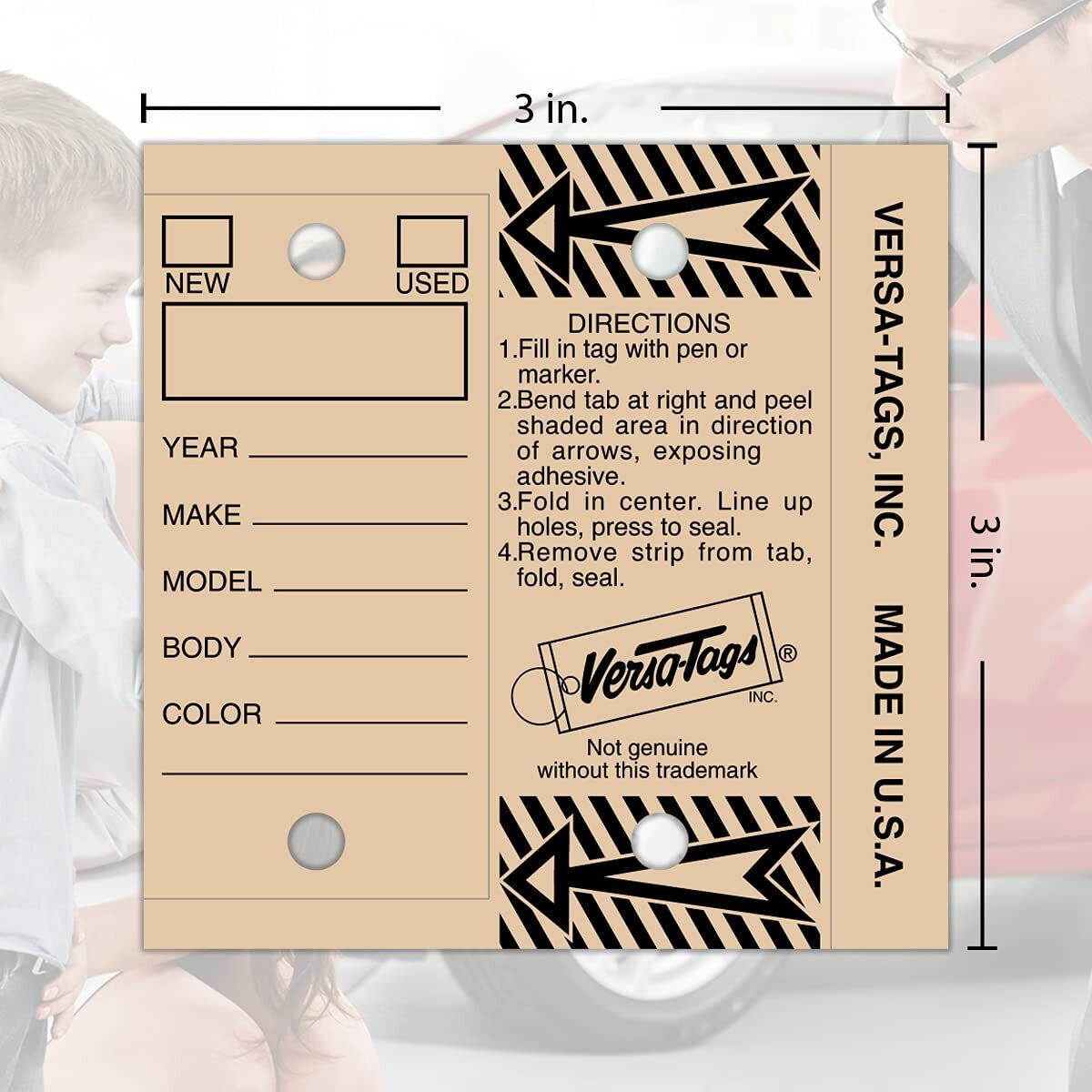 Versa-Tags 500 Key Tags, Self Protecting Poly, 1.25''X3'', Highly Resistant To Abrasion, 500 Key Tag Pack, 500 Chrome Plated Key Tag Rings Included Color Tan