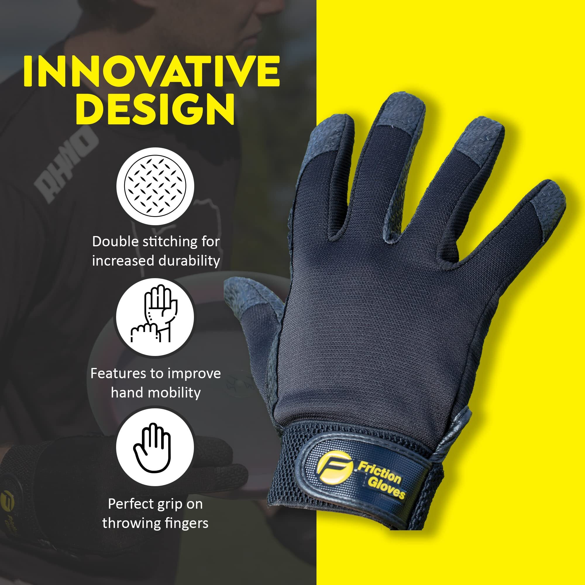 Friction Gloves - Ultimate Frisbee Gloves - Rubberized Palm & Fingers For Amazing Grip In All Conditions - Play Your Best In Any Weather - (Adult Large)
