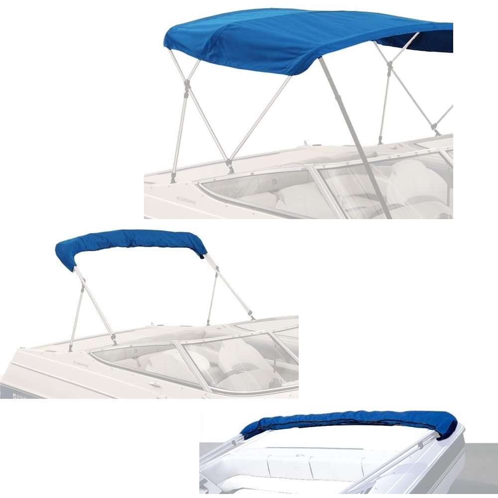 Savvycraft 4 Bow Bimini Top Replacement Cover 10 Feet Long, Durable Marine Grade Canvas Sun Shade Boat Canopy, Easy Install Zipper Sleeves, 4 Bow 120 Inches Long, 85-90 Inches Wide, Blue Color