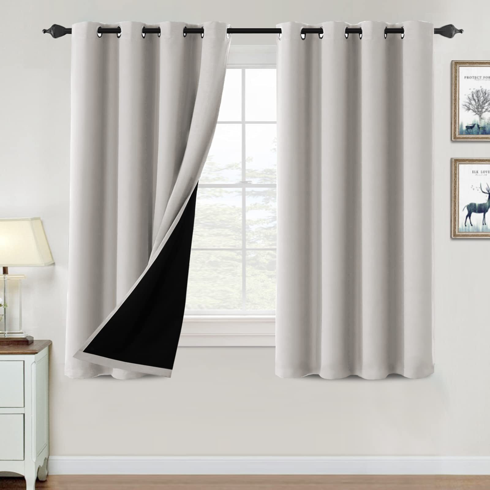 100% Blackout Curtains For Bedroom Thermal Insulated Blackout Curtains 54 Inch Length Heat And Full Light Blocking Curtains Window Drapes For Living Room With Black Liner 2 Panels Set, Pumice Stone
