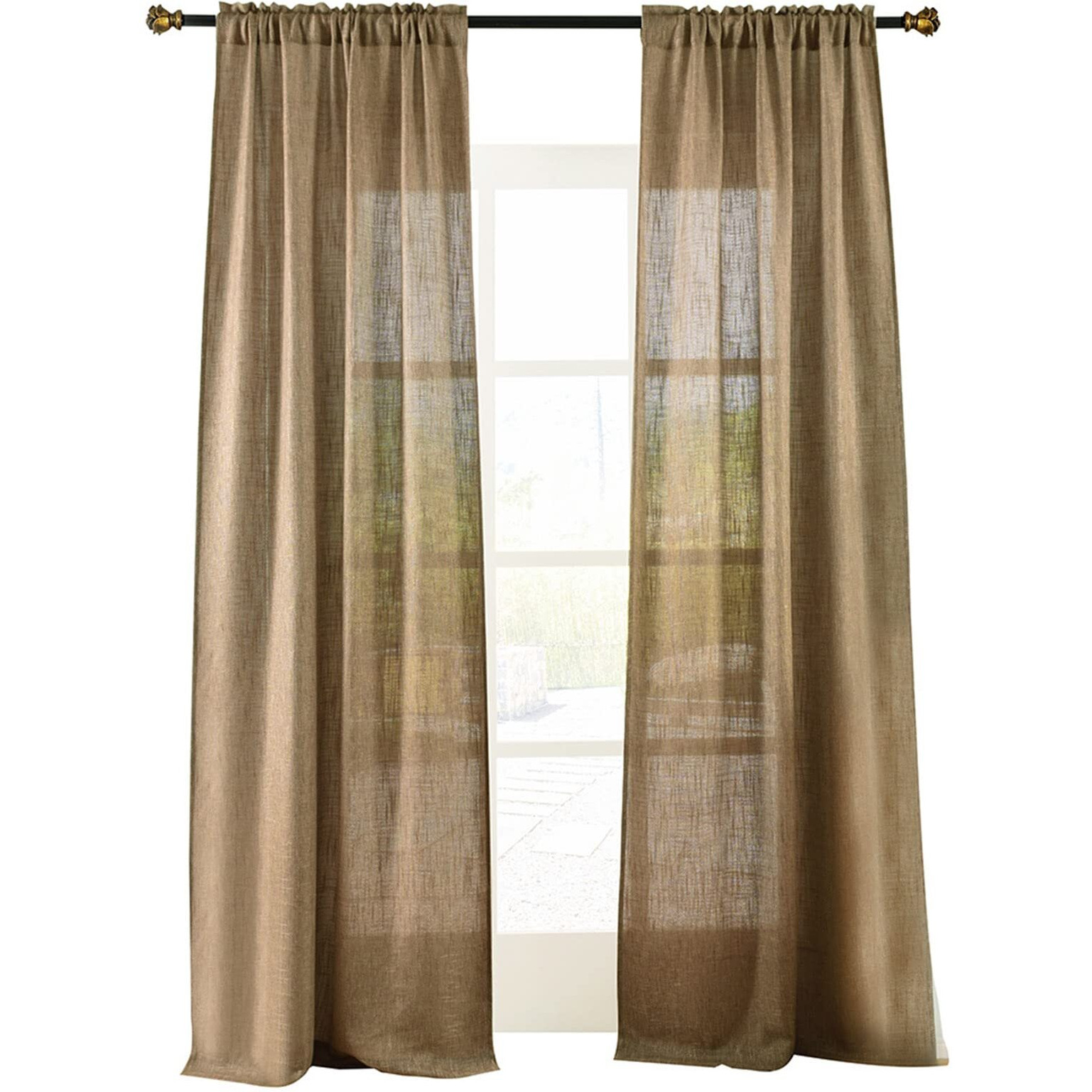 Valea Home Soft Burlap Look Natural Tan Rod Pocket Window Curtain Panels For Living Room, 52 Inches X 90 Inches, 1 Panel