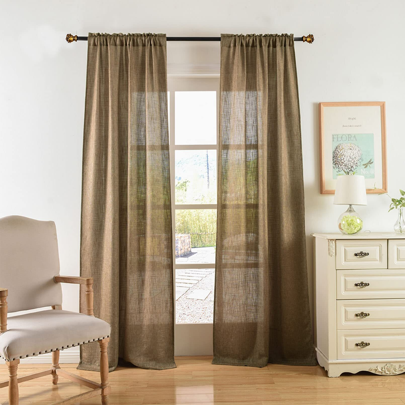 Valea Home Soft Burlap Look Natural Tan Rod Pocket Window Curtain Panels For Living Room, 52 Inches X 90 Inches, 1 Panel