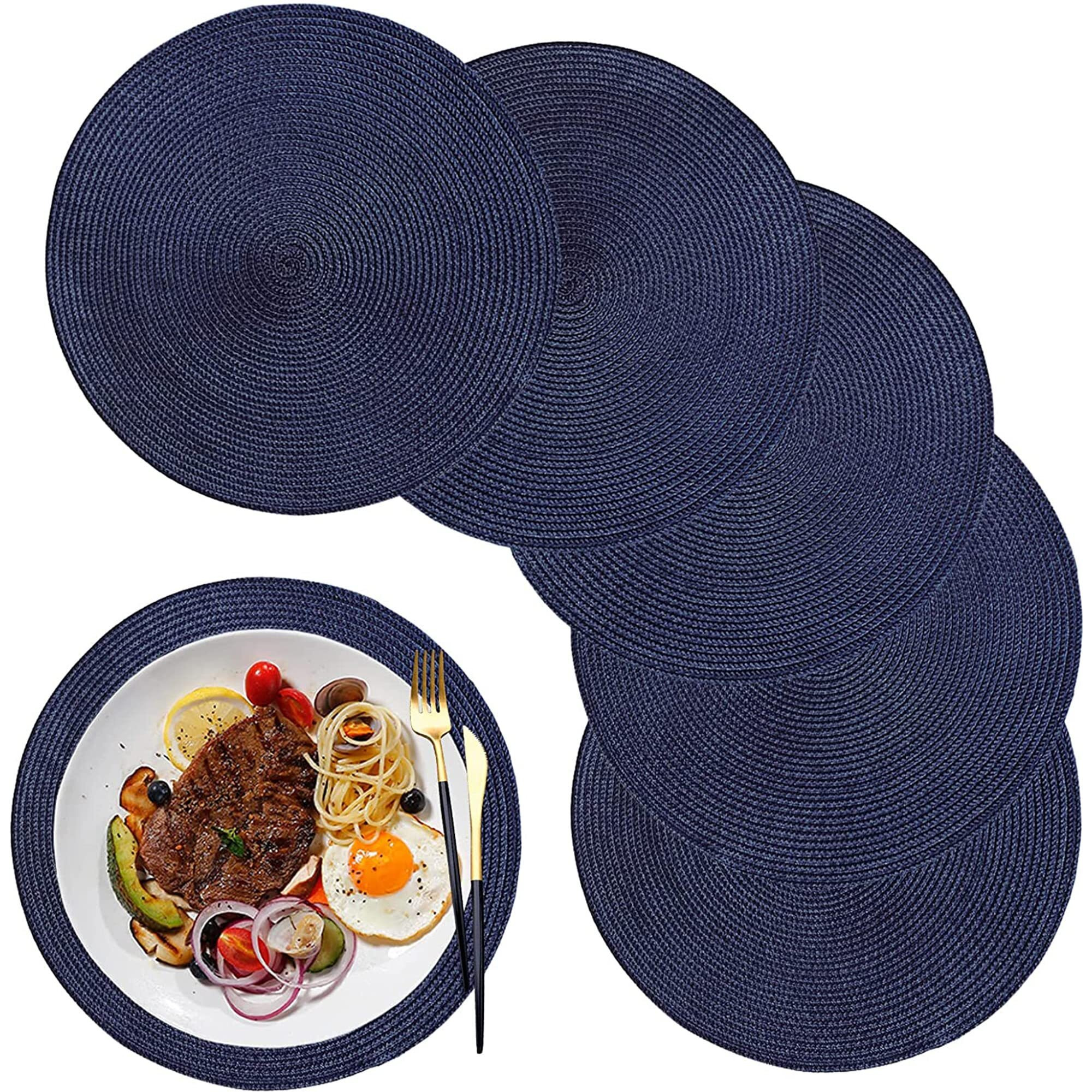 Wanyd Round Placemats For Dining Table Set Of 6,12.6 Inch Small Circle Placemats Washable Heat Resistant Non Slip Round Table Mats For Kitchen Table,Navy Blue