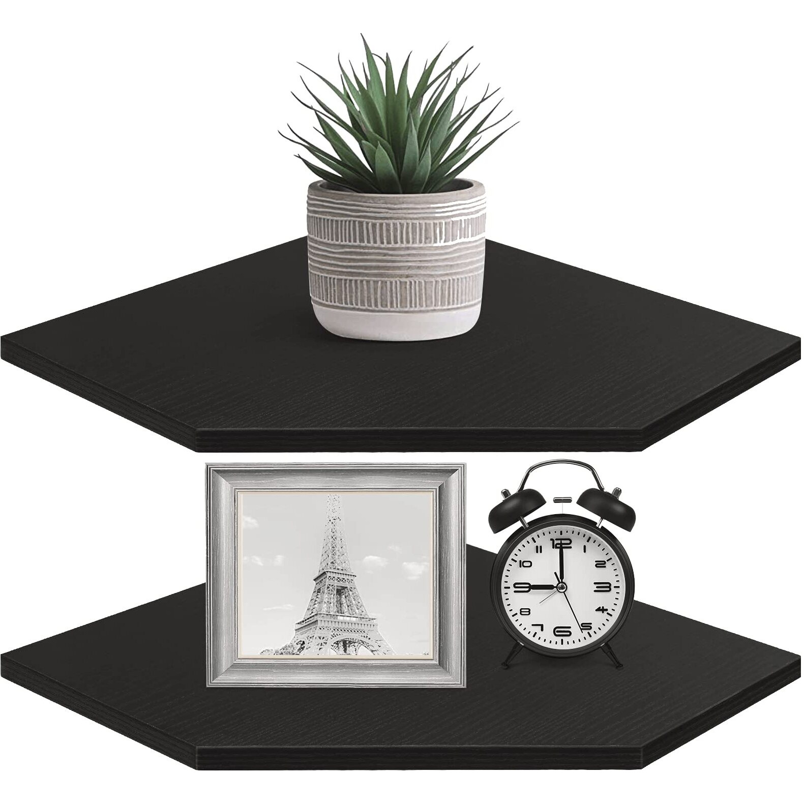 Homode Corner Shelf Wall Mount, Set Of 2 Corner Floating Shelves With Wire Hole For Tv, Cable Box, Wood Hanging Storage Shelf Organizer For Bathroom Kitchen Living Room Bedroom, Black Oak Finish