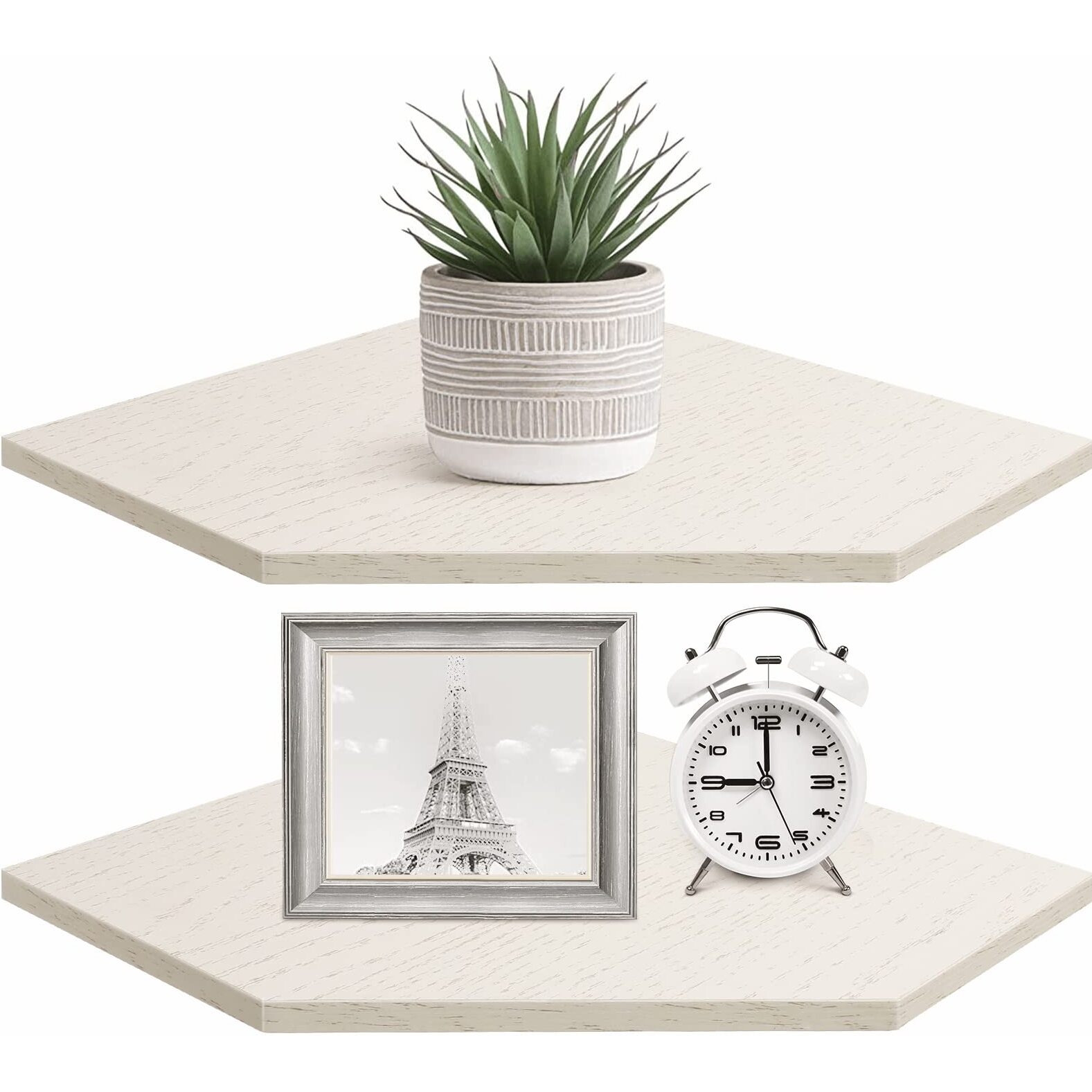 Homode Corner Shelf Wall Mount, Set Of 2 Corner Floating Shelves With Cord Hole For Tv, Cable Box, Wood Hanging Storage Shelf Organizer For Bathroom Kitchen Living Room Bedroom, Vintage White