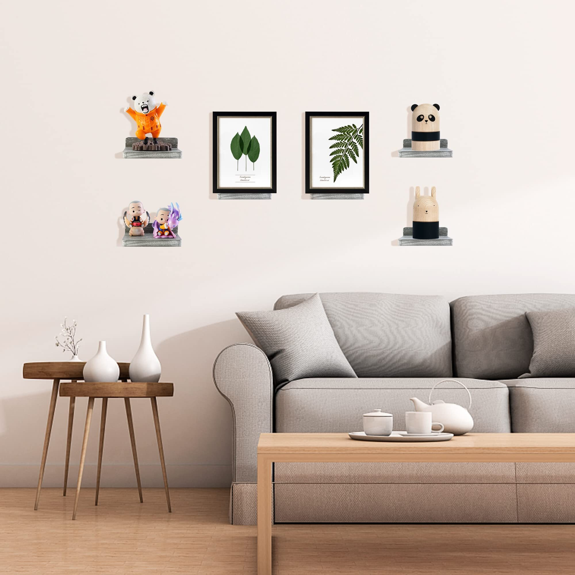 Niubest Small Floating Shelf, 5X5 Inch Wall Mounted Mini Shelf, Rustic Wood Shelf For Bedroom Living Room Bathroom Kitchen Set Of 6 -Vintage Grey