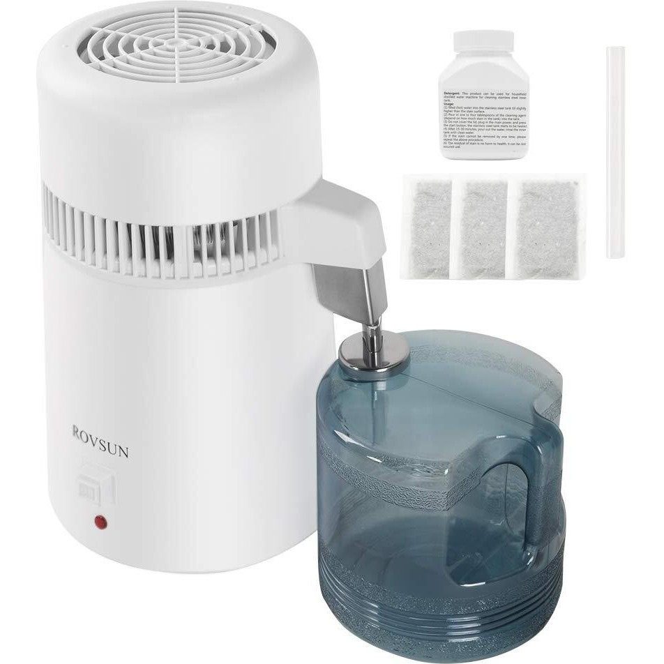 Rovsun 1.1 Gallon/4L Countertop Water Distiller W/Bpa-Free Container & All Stainless Steel Interior For Home Use, 750W Distilled Water Machine Maker Purifier Filter, Distilling Pure Water Maker