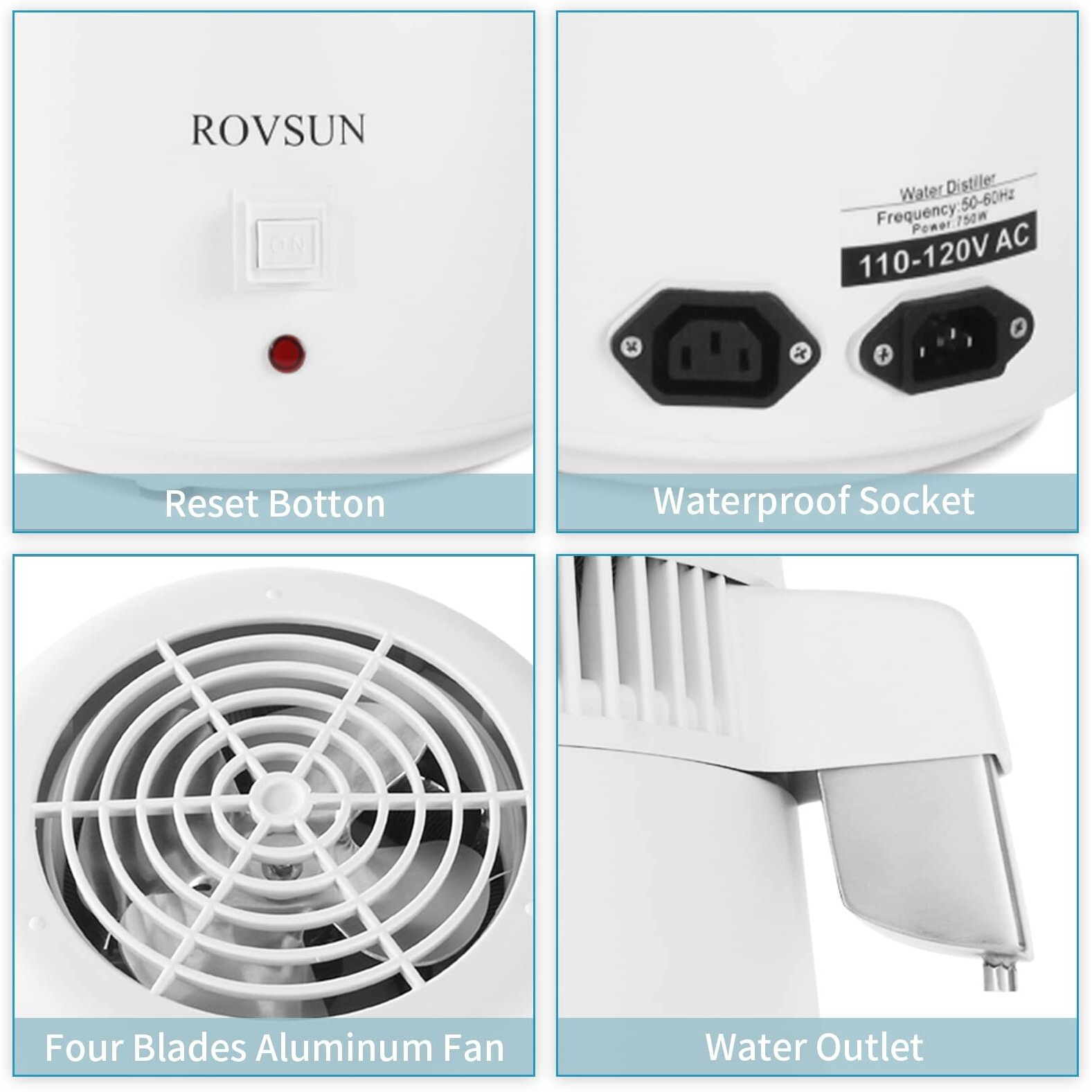 Rovsun 1.1 Gallon/4L Countertop Water Distiller W/Bpa-Free Container & All Stainless Steel Interior For Home Use, 750W Distilled Water Machine Maker Purifier Filter, Distilling Pure Water Maker