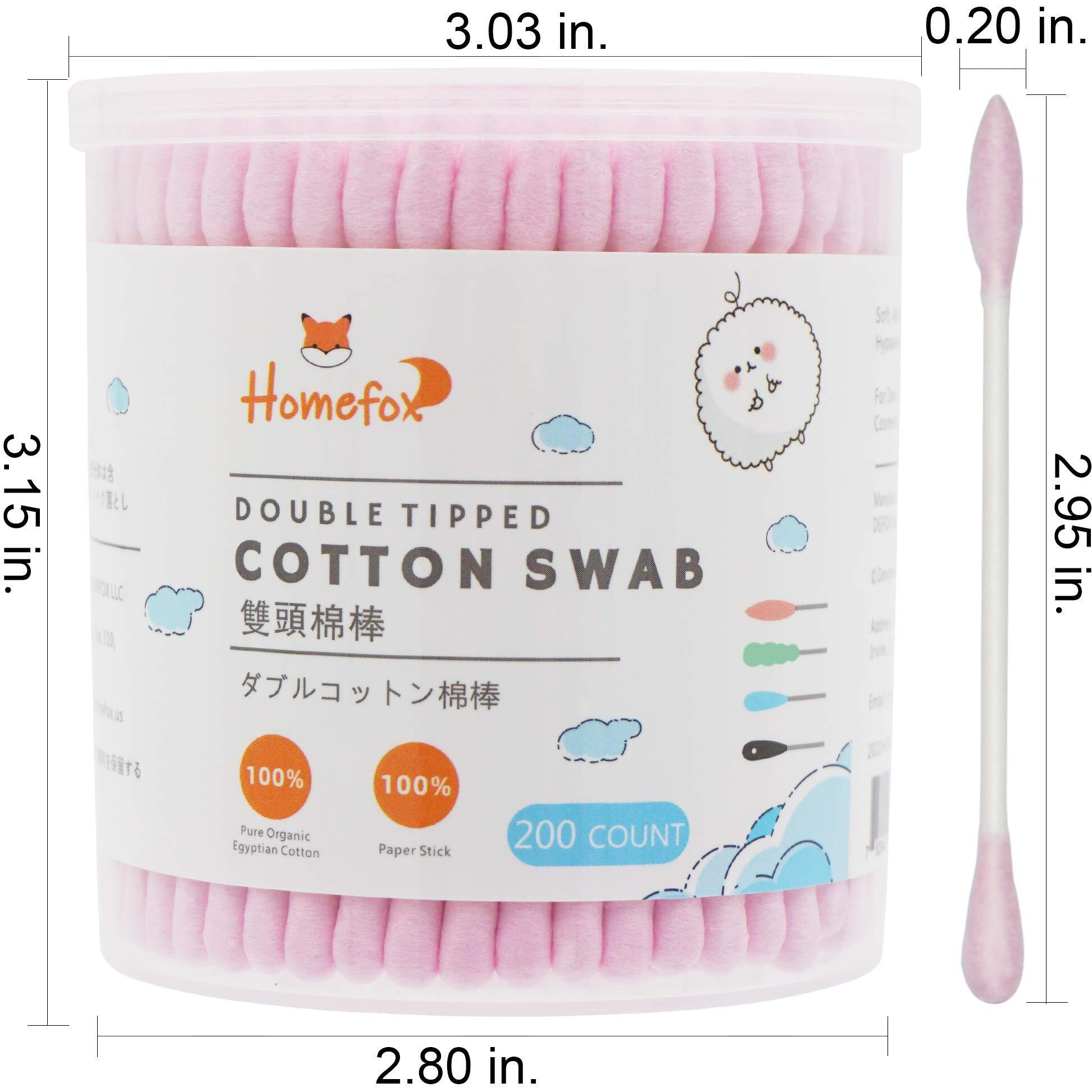 Homefox Pink Cotton Swabs Precision Pointed - 400 Count Pointy Cotton Buds Double Side Tightly Wrapped Cotton Tips Paper Stick Organic Soft Gentle Chlorine-Free Cruelty-Free, Pointy & Round (Pink)