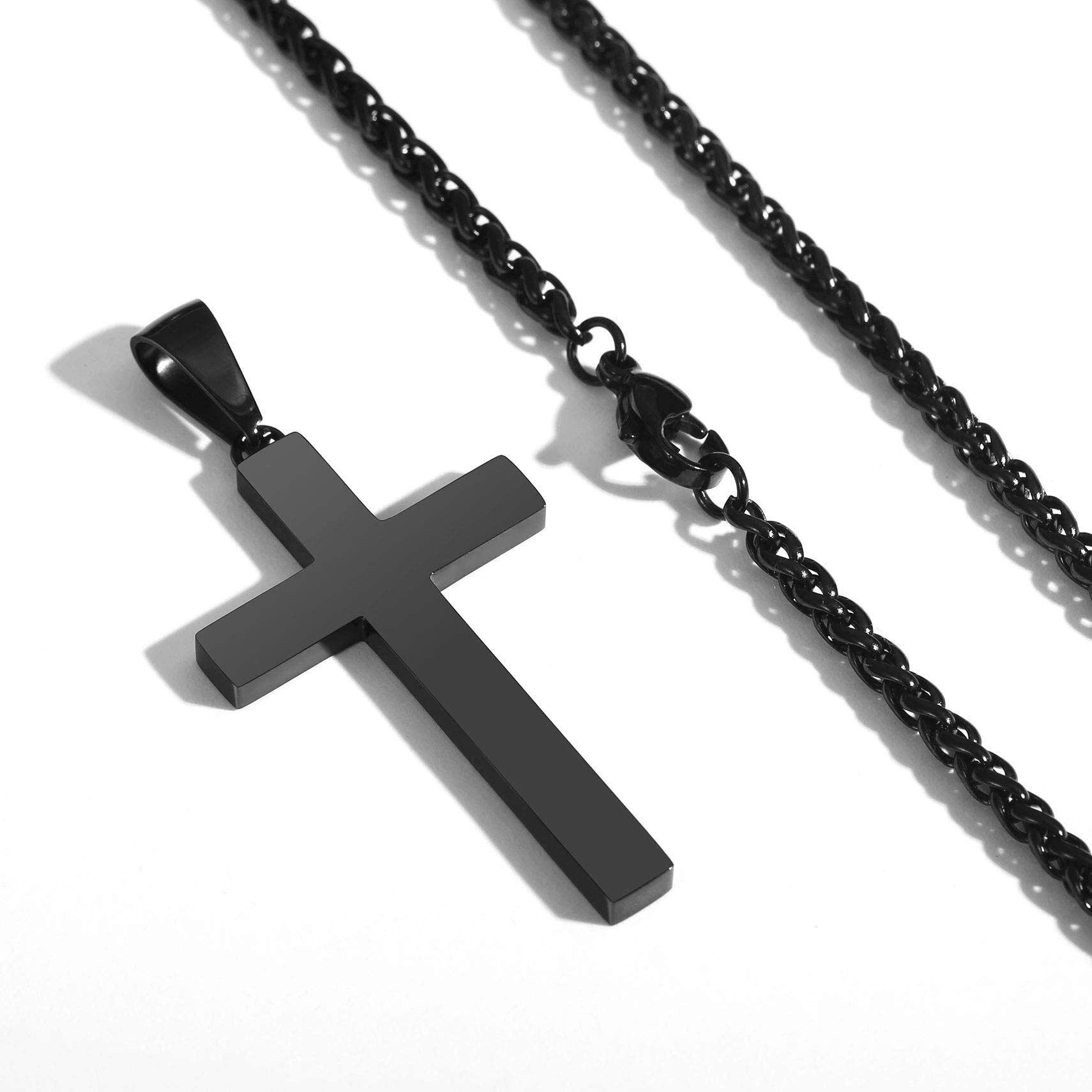 P. Blake Black Stainless Steel Cross Necklace For Men, Women Boys Cross Pendant With Chain 18 Inches