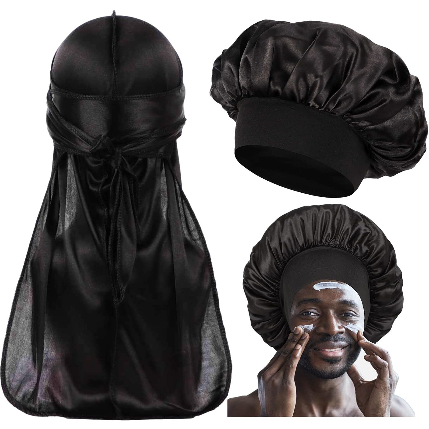 Bonnet For Men Curly Hair,Silk Bonnet For Men For Sleeping,Matching Durag And Bonnets Set For Couples,Mens Bonnet Pack A