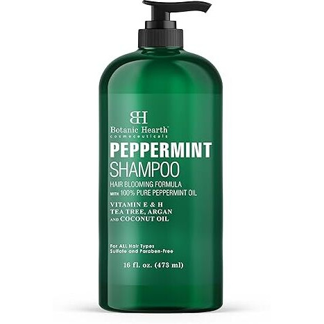 Botanic Hearth Peppermint Oil Shampoo | Hair Blooming Formula With Keratin For Thinning Hair | Fights Hair Loss, Promotes Hair Growth | Sulfate Free For Men And Women | 16 Fl Oz
