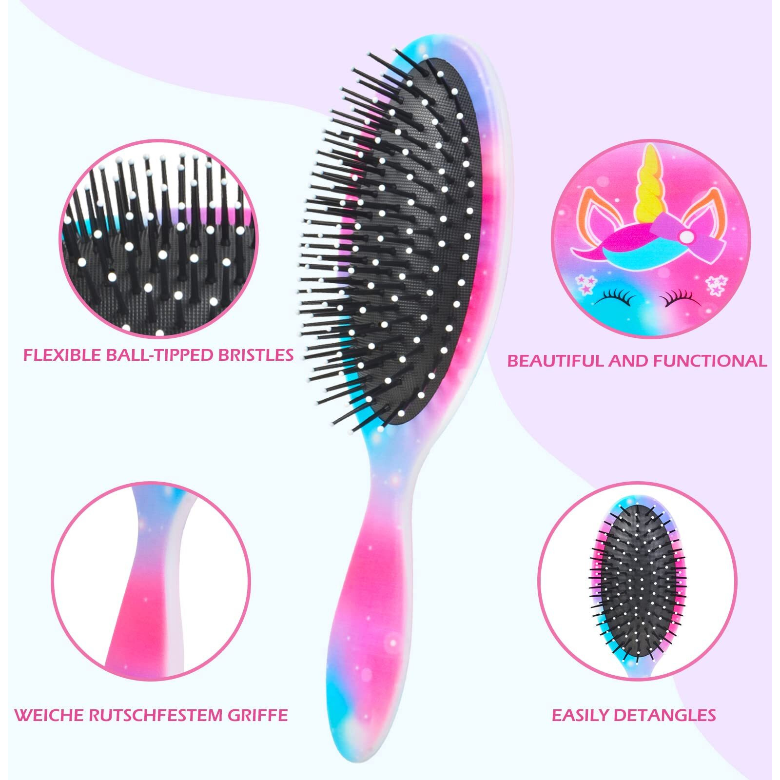 Kids Hair Brush Girls, Toddler Wet Dry Detangling Hair Brush For Curly Thick Hair Pain-Free Comb Girls Kids Women Unicorn Mermaid