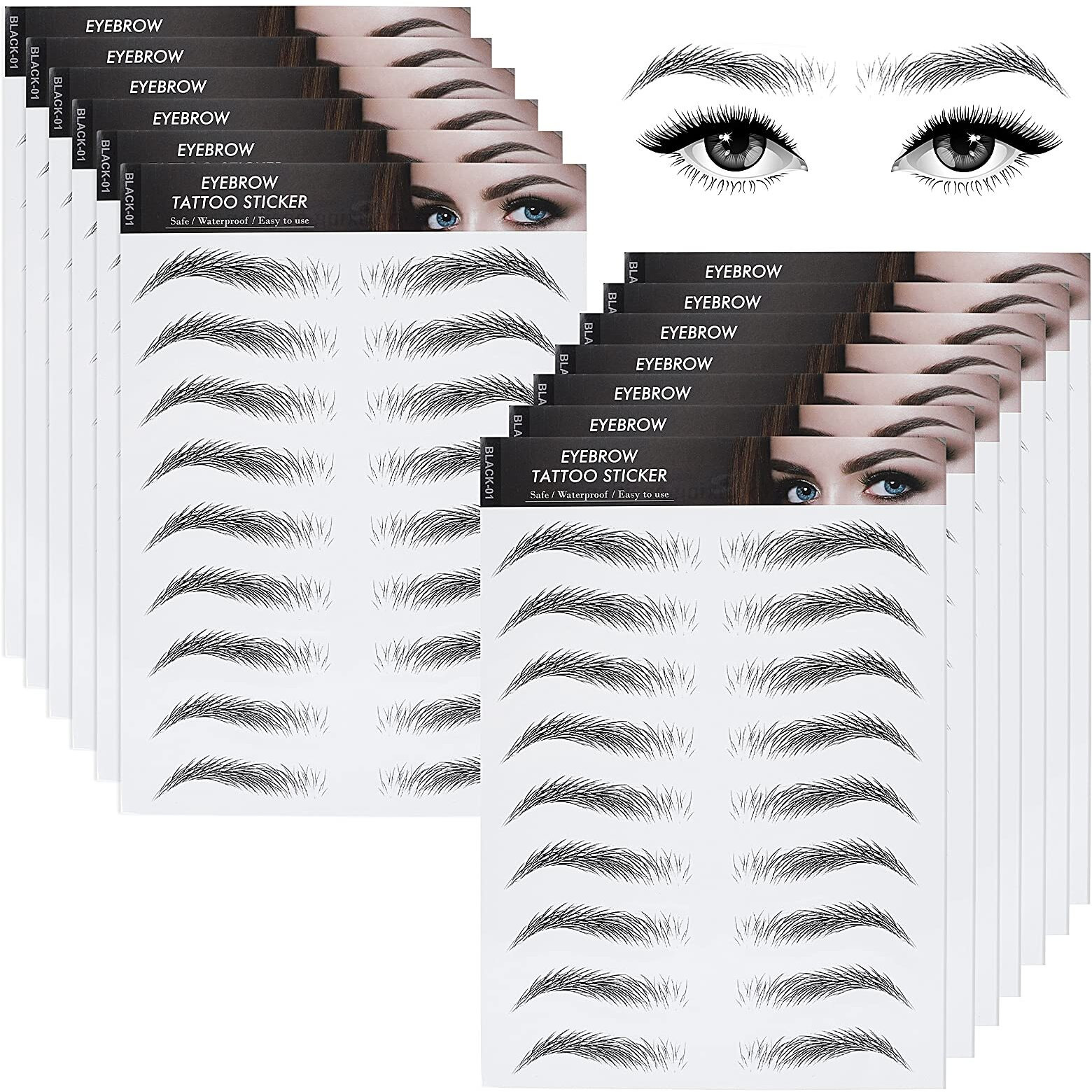 12 Sheets 4D Hair-Like Waterproof Eyebrow Tattoos Stickers Eyebrow Transfers Stickers Grooming Shaping Eyebrow Sticker For Women And Girls (2 Style) (Simple Style)