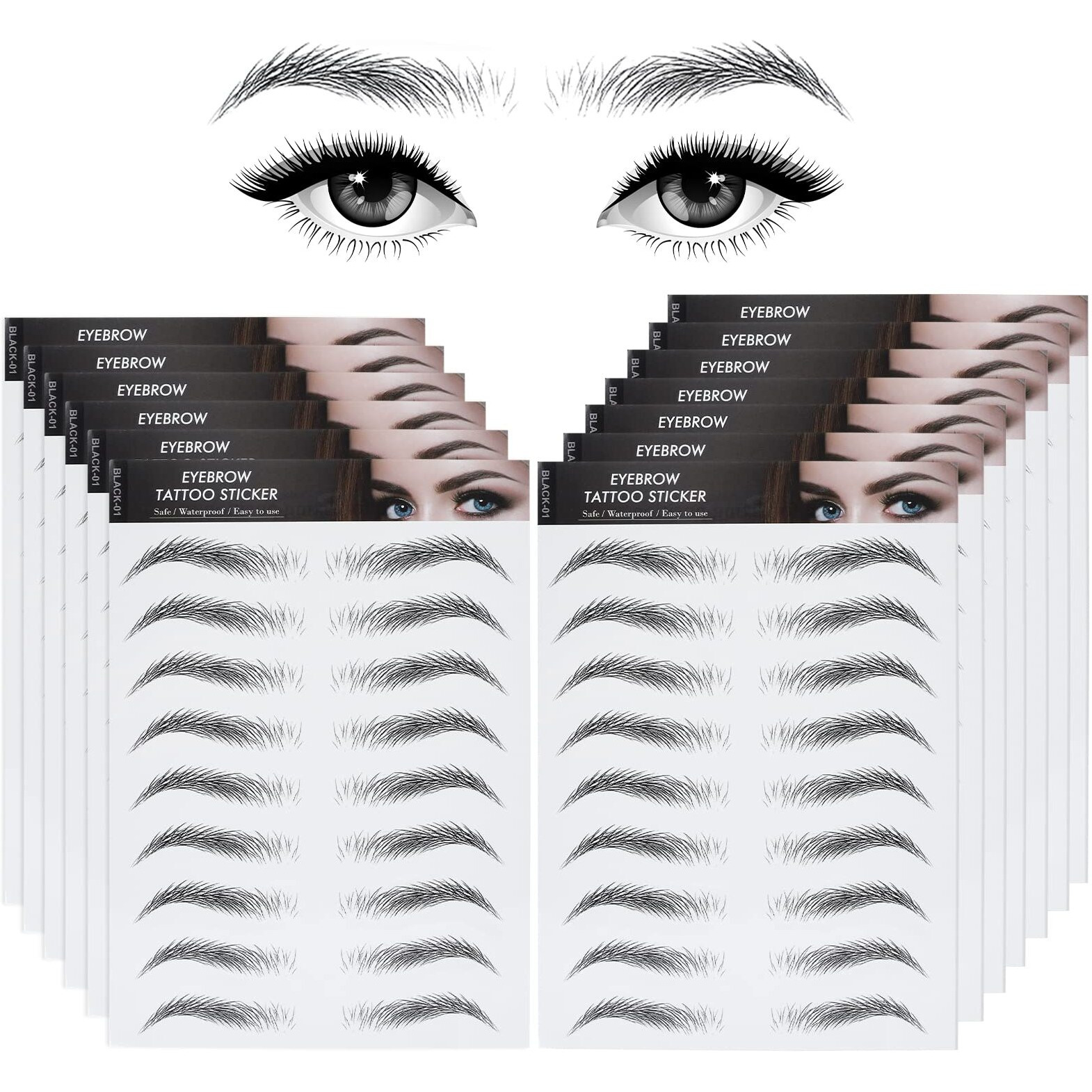 12 Sheets 4D Hair-Like Waterproof Eyebrow Tattoos Stickers Eyebrow Transfers Stickers Grooming Shaping Eyebrow Sticker For Women And Girls (2 Style) (Simple Style)