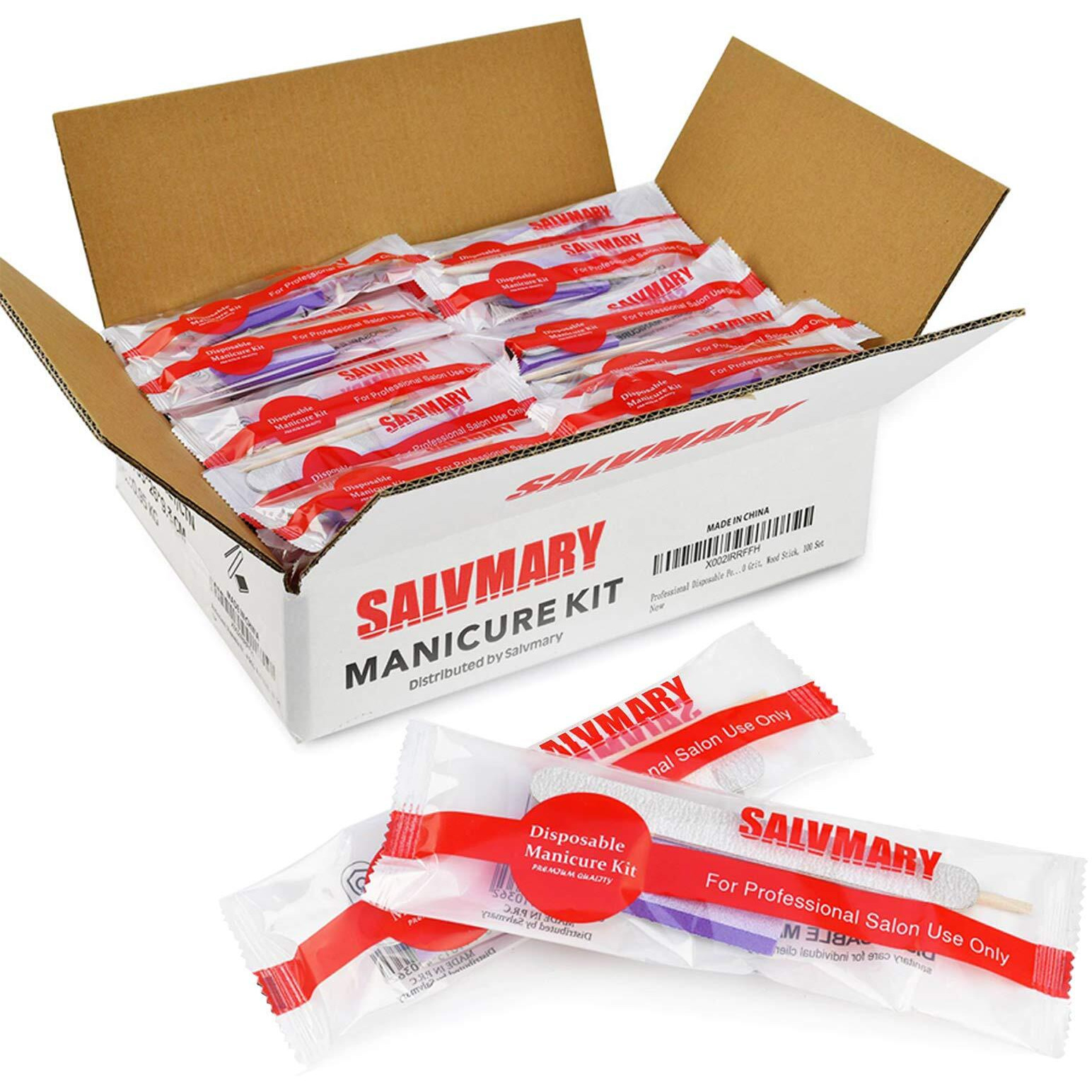 Professional Disposable Manicure Kit Basics 3 Piece Nail Kit, Wood Nail File 100/180 Grit, Mini Buffer 80/100 Grit, Wood Stick, 100 Set