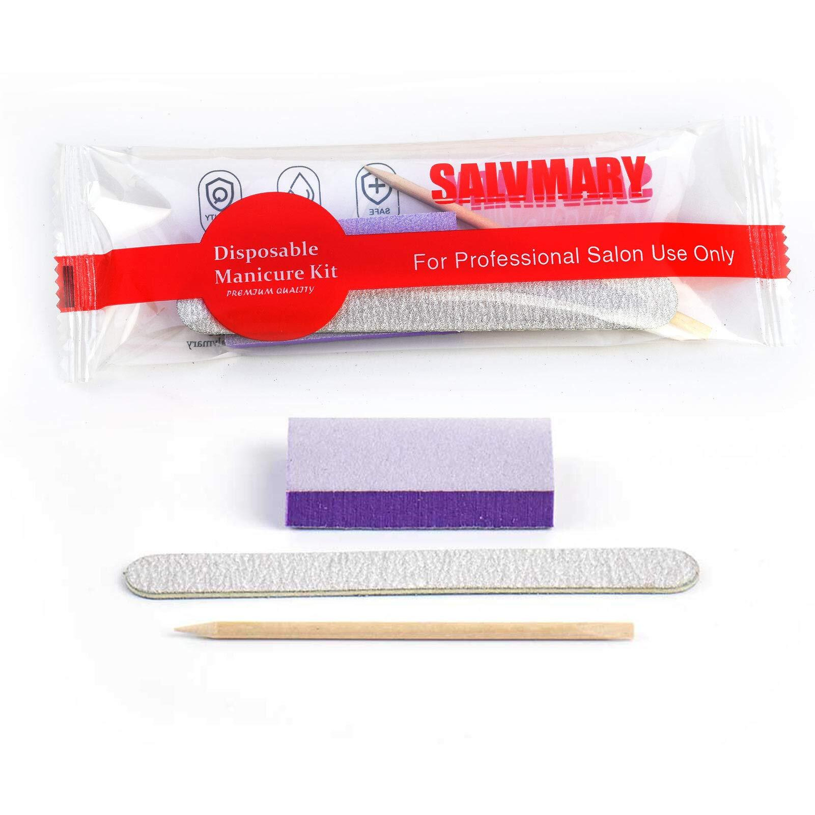 Professional Disposable Manicure Kit Basics 3 Piece Nail Kit, Wood Nail File 100/180 Grit, Mini Buffer 80/100 Grit, Wood Stick, 100 Set