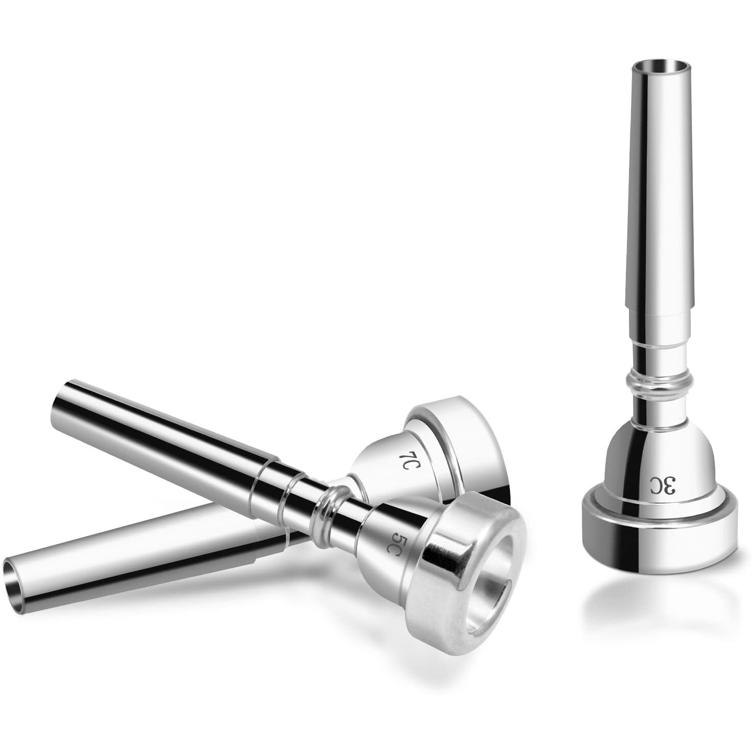 Cheerock 3Pack Trumpet Mouthpiece 3C 5C 7C Trumpet Accessories, Trumpet Mouthpiece Set With Brass Suitable For Beginners And Professional Players (Silver)