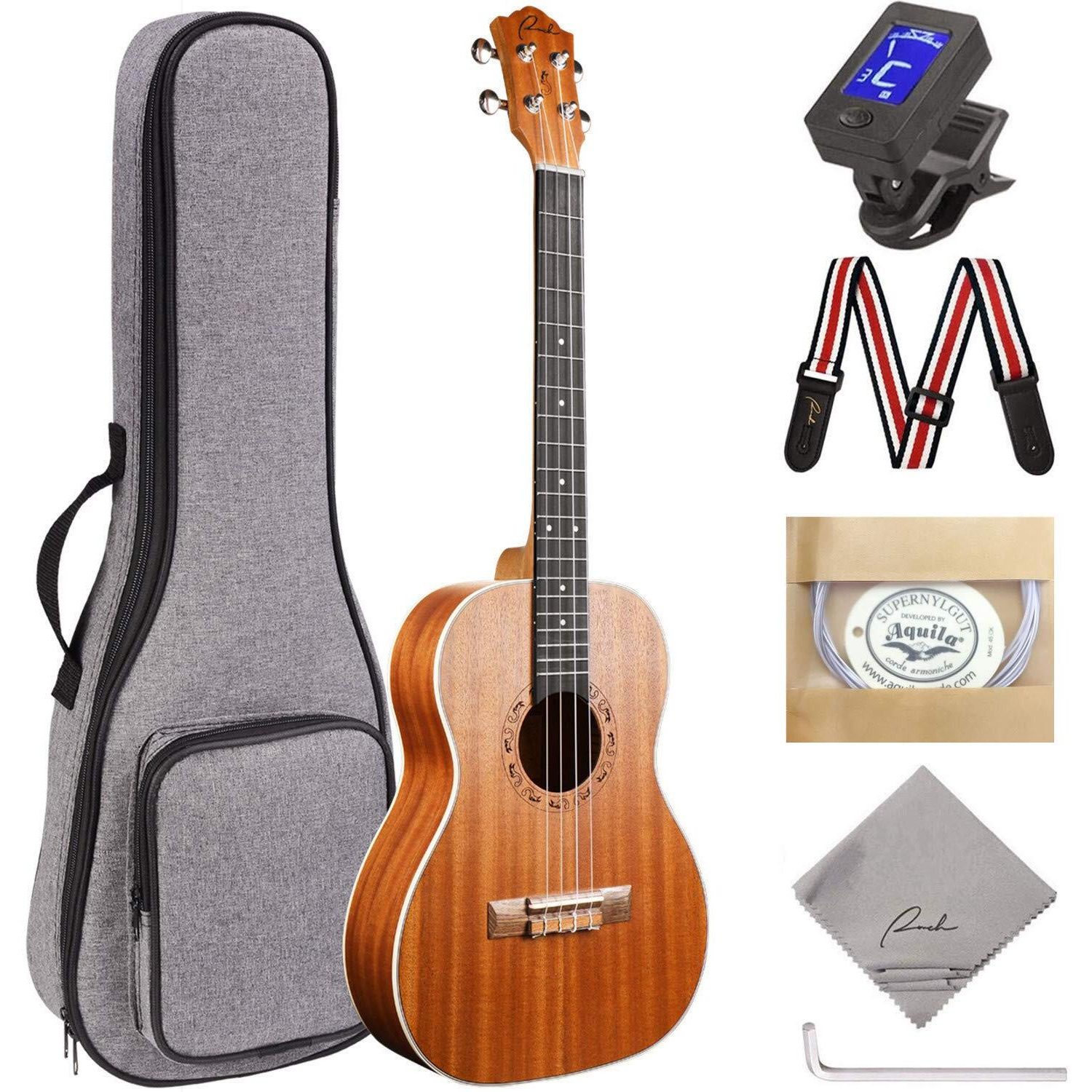 Ranch Baritone Ukulele 30 Inch Ukelele Instrument Kit For Beginners Starter Pack Bundle Gig Bag & Tuner & Strap & Adjustable Tool Set