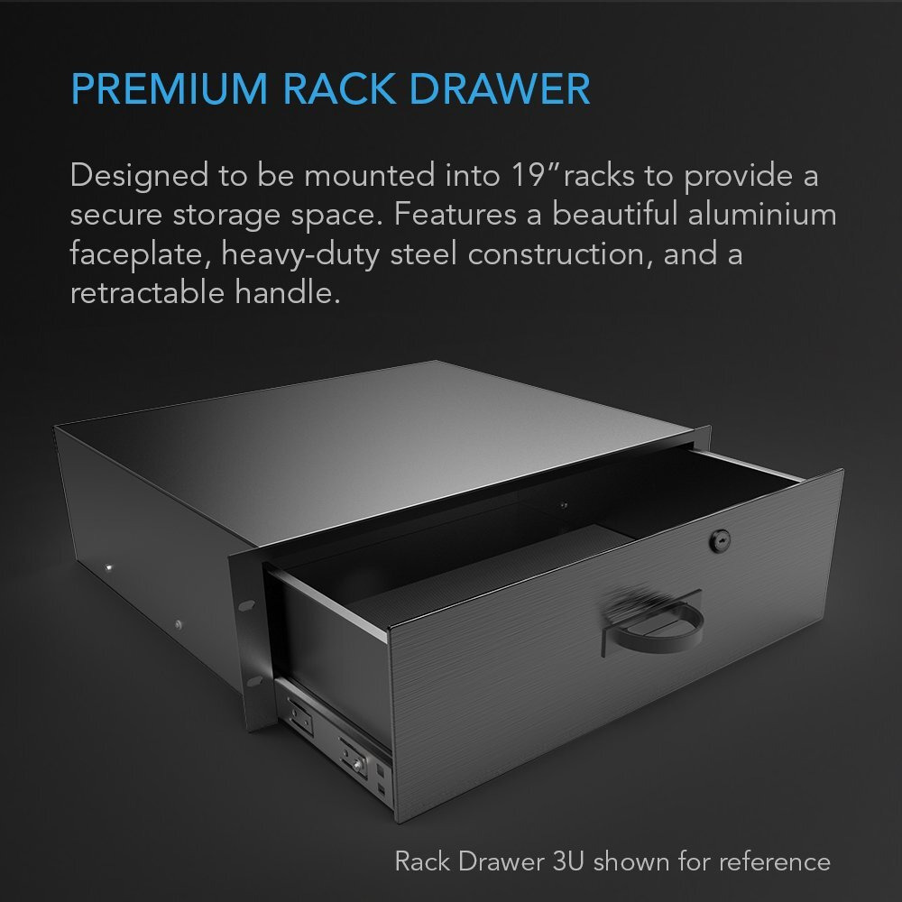 Ac Infinity Rack Mount Drawer 3U With Aluminum Faceplate, With Lock And Key, For 19