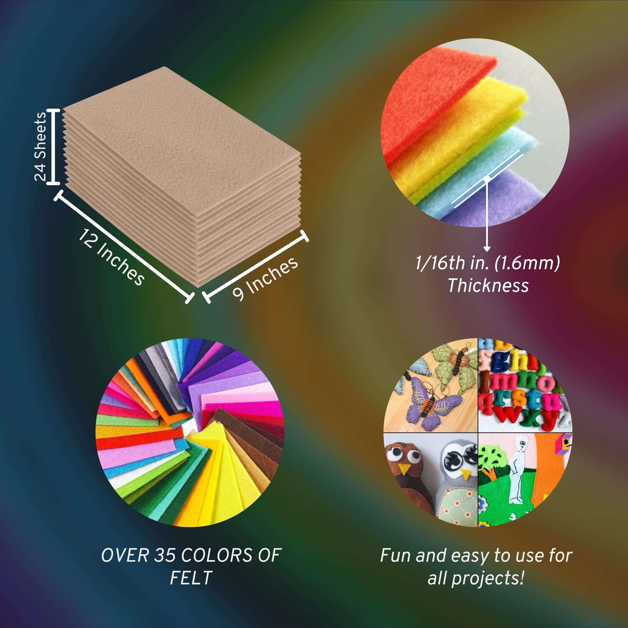 Fabricla Acrylic Felt Sheets For Crafts - Soft Precut 9&quot X 12&quot Inches (22.5Cm X 30.5Cm) Felt Squares - Use Felt Fabric Craft Sheets For Diy, Hobby, Costume, And Decoration - Sandy, 24 Pieces