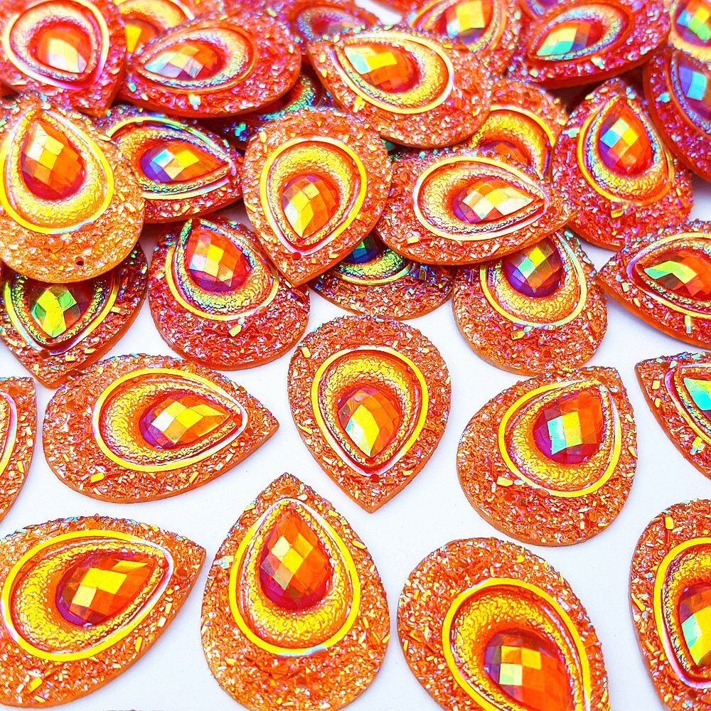 Sparkly Buttons Drop Ab Color Sew On Crafts Rhinestones Flatback Beads Sewing For Costume Wedding Dress Decorations 18X25Mm 50Pcs (Orange)