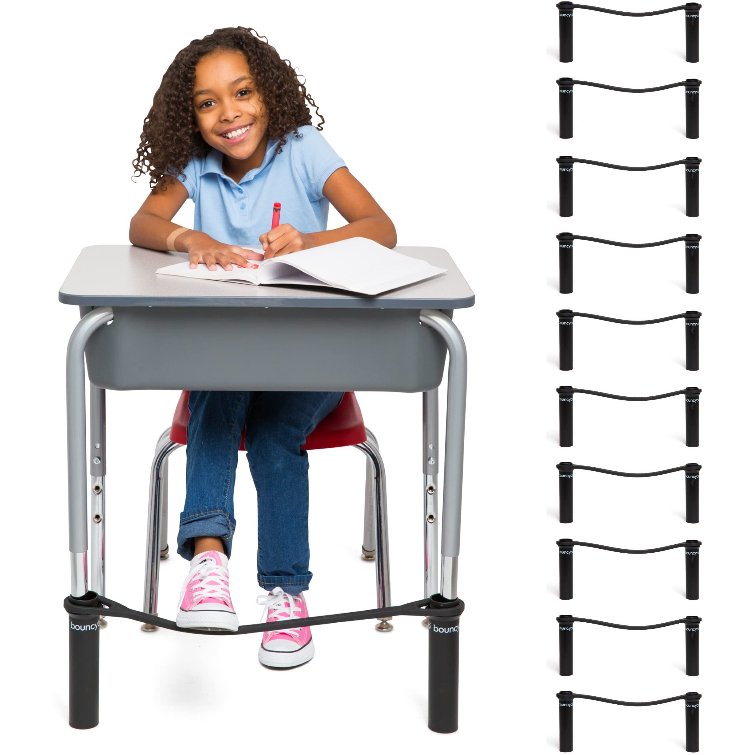 Bouncyband Original Bouncy Bands For Desks, Black, Pack Of 10 -Desk Chair Bands For 20