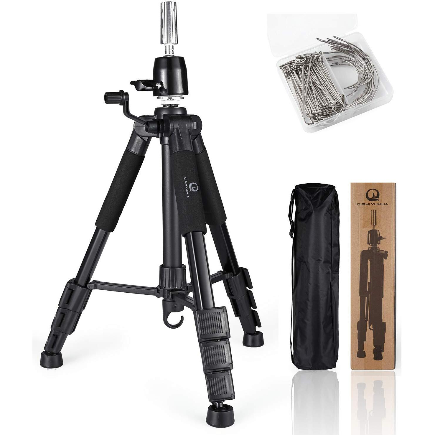 Wig Stand Tripod With Non-Slip Base Adjustable Mannequin Head Stand With Hook Heavy Duty Manikin Head Tripod