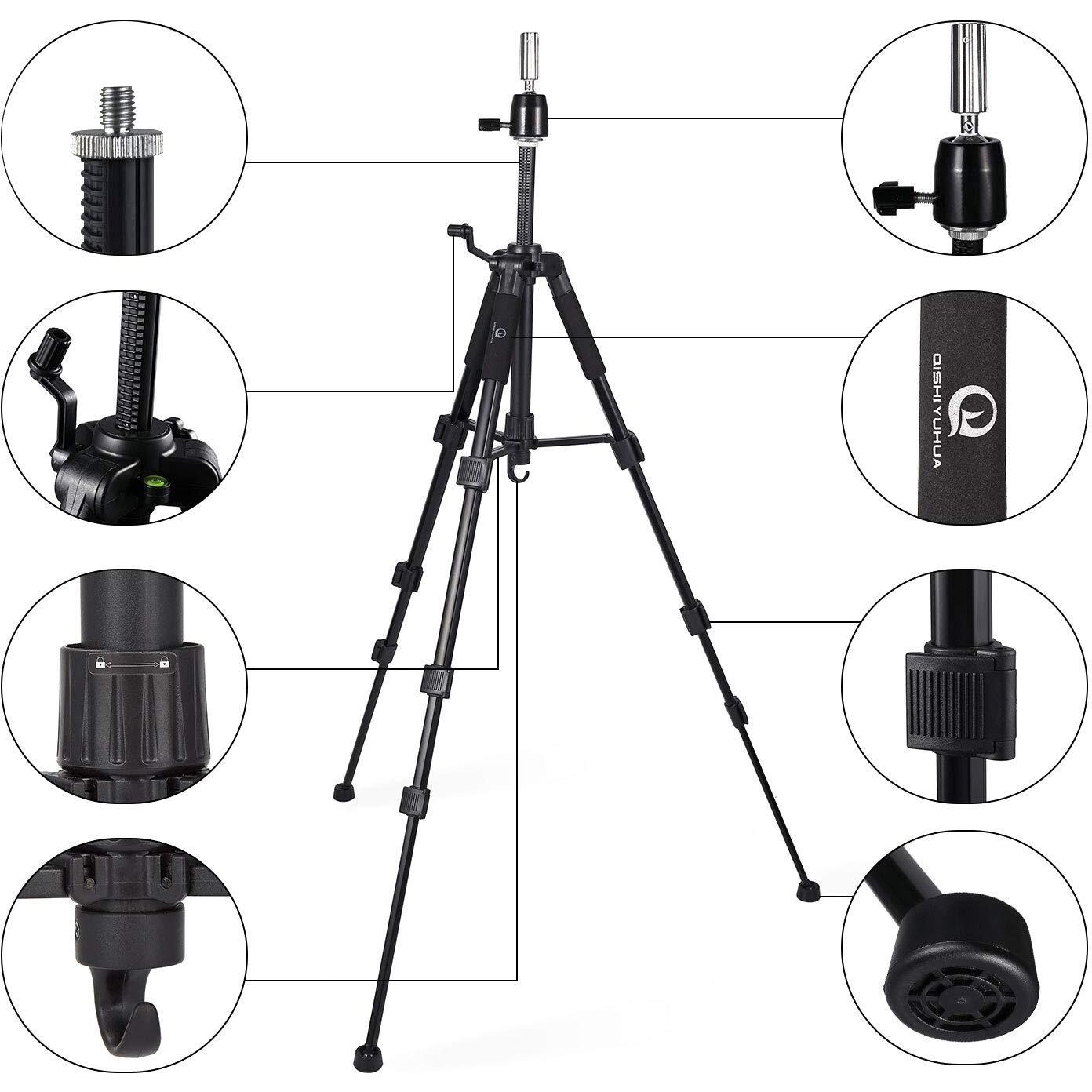 Wig Stand Tripod With Non-Slip Base Adjustable Mannequin Head Stand With Hook Heavy Duty Manikin Head Tripod