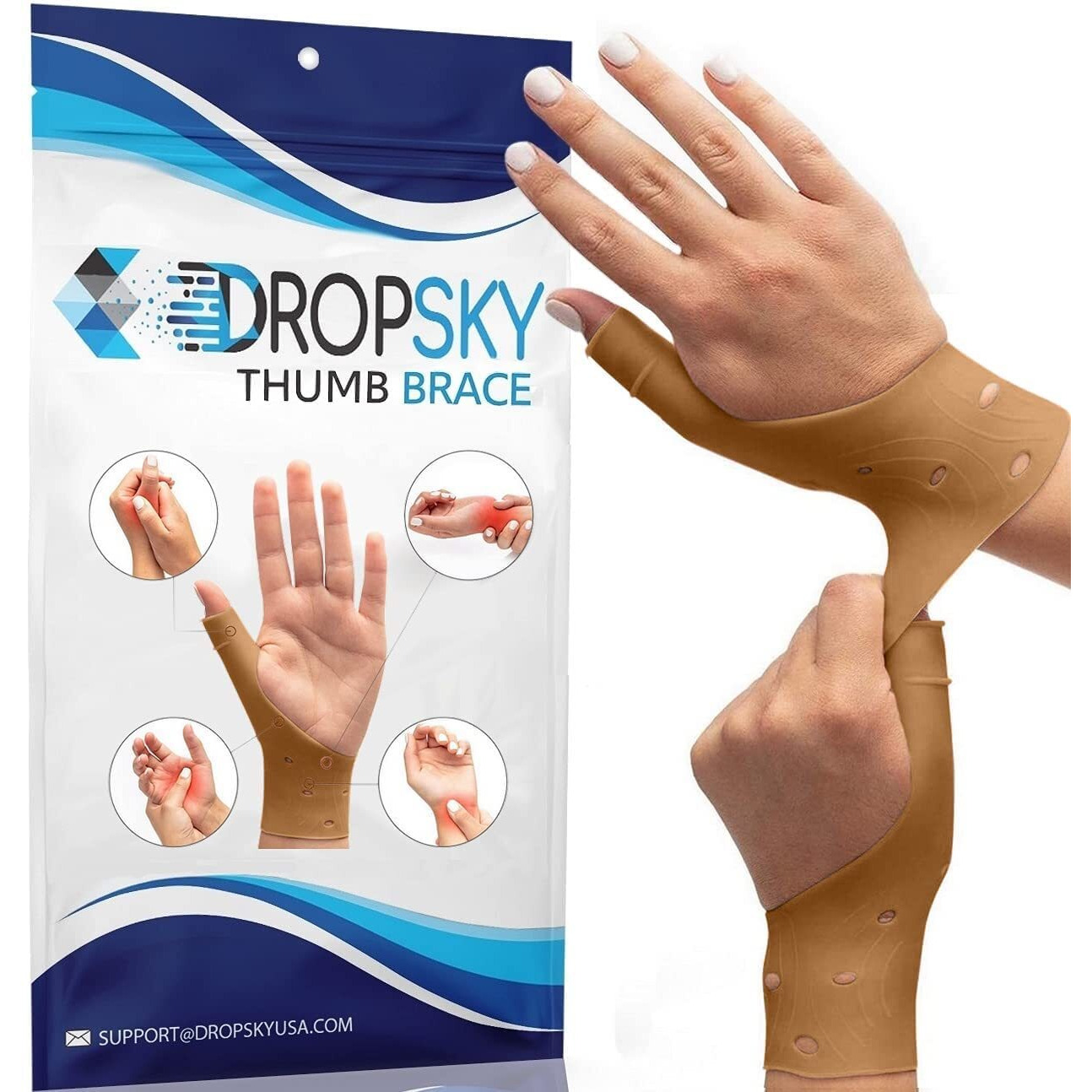 Dropsky [4 Pieces] Gel Wrist Thumb Support Braces Soft Waterproof, Relief Pain Carpal Tunnel, Arthritis Thumb, Fits Both Hands, Lightweight, Therapy Rubber-Latex, Stabilizer Support (Nude)