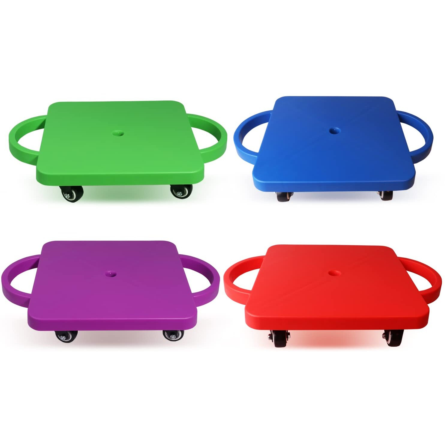 Gse Floor Scooter Board With Handles, Sitting Scooter For Kids Indoor Play Equipment, Fun Scoot Board With Non-Marring Plastic Casters For Children(4 Colors, 4-Pack)