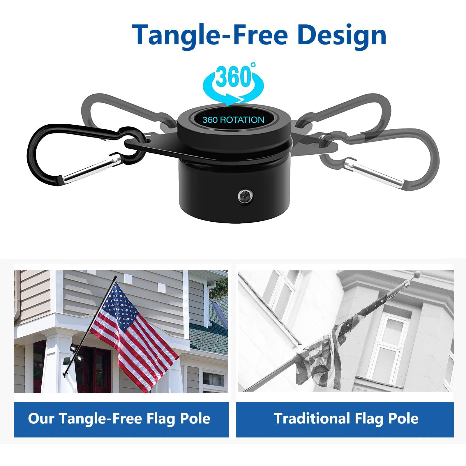 2 Sets 5Ft Outdoor Flag Pole For House, Carbon Fiber Design Heavy Duty Flag Pole With Tangle Free Spinning Grommets, High Wind Flagpole For Residential Garden Yard Porch Commercial (Flag Pole Only)