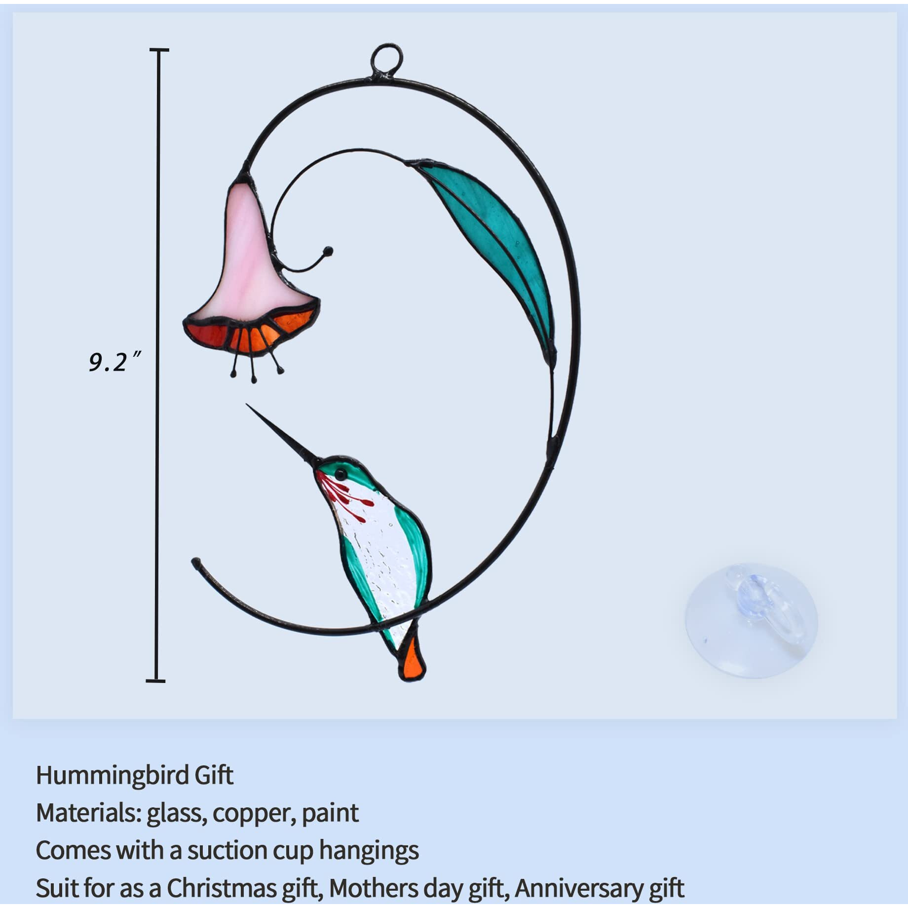 Lolitarcrafts Hummingbird With Flower Stained Glass Suncatcher Bird Stained Glass Window Hangings Hummingbird Gift For Home Decor (Green)