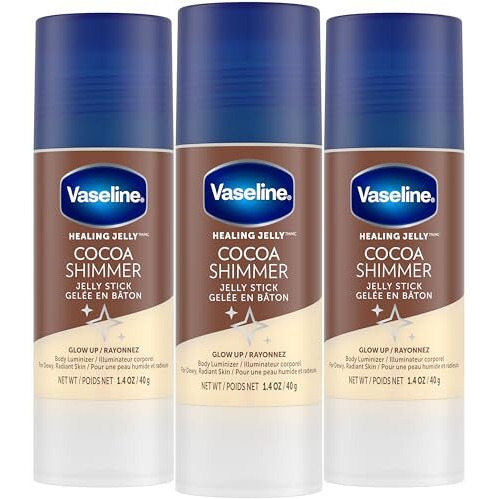 Vaseline Cocoa Shimmer Jelly Stick - Non-Greasy Moisturizer For Glowing Skin, Face & Body Lotion, Travel-Size, 1.4 Oz Ea, Pack Of 3.
