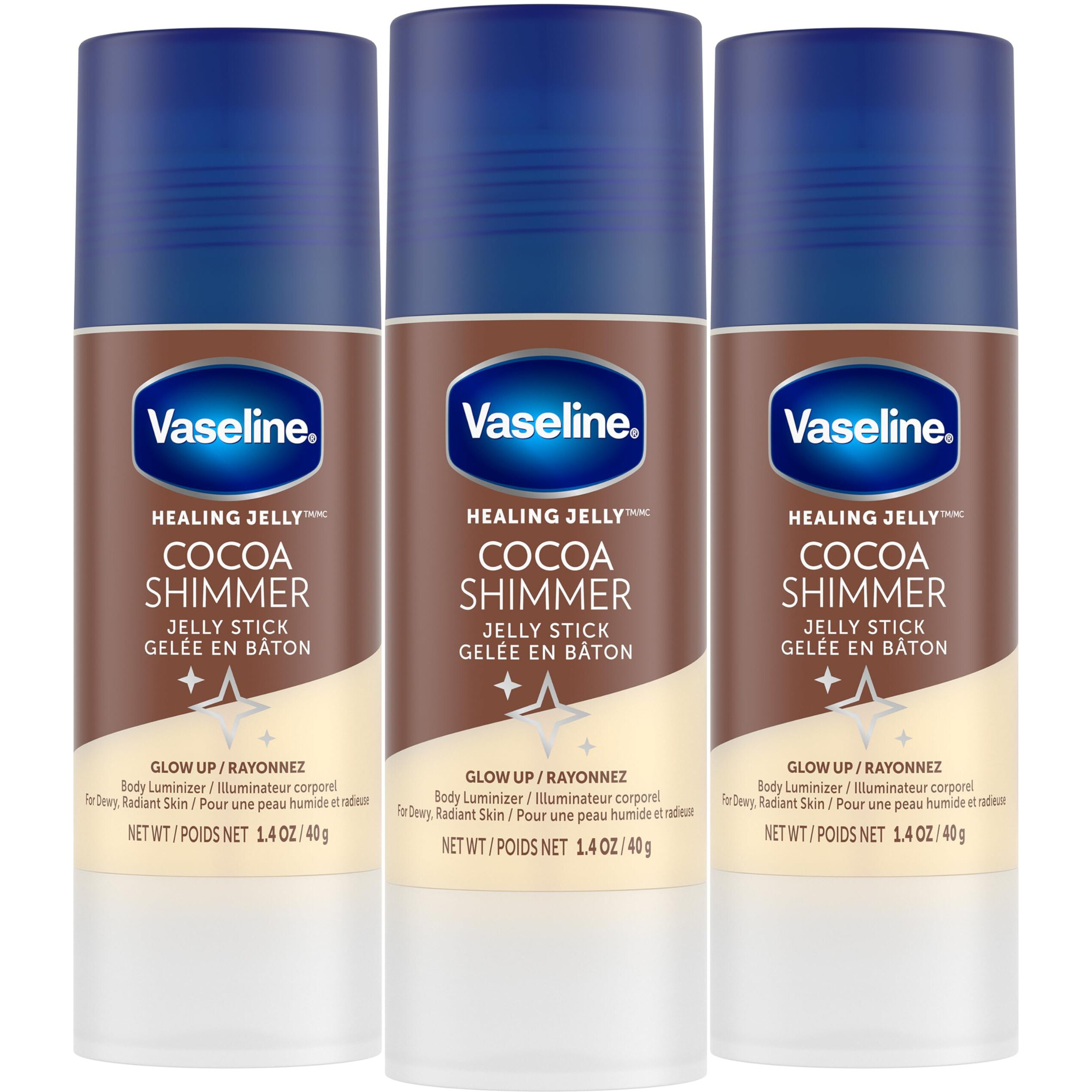 Vaseline Cocoa Shimmer Jelly Stick - Non-Greasy Moisturizer For Glowing Skin, Face & Body Lotion, Travel-Size, 1.4 Oz Ea, Pack Of 3.