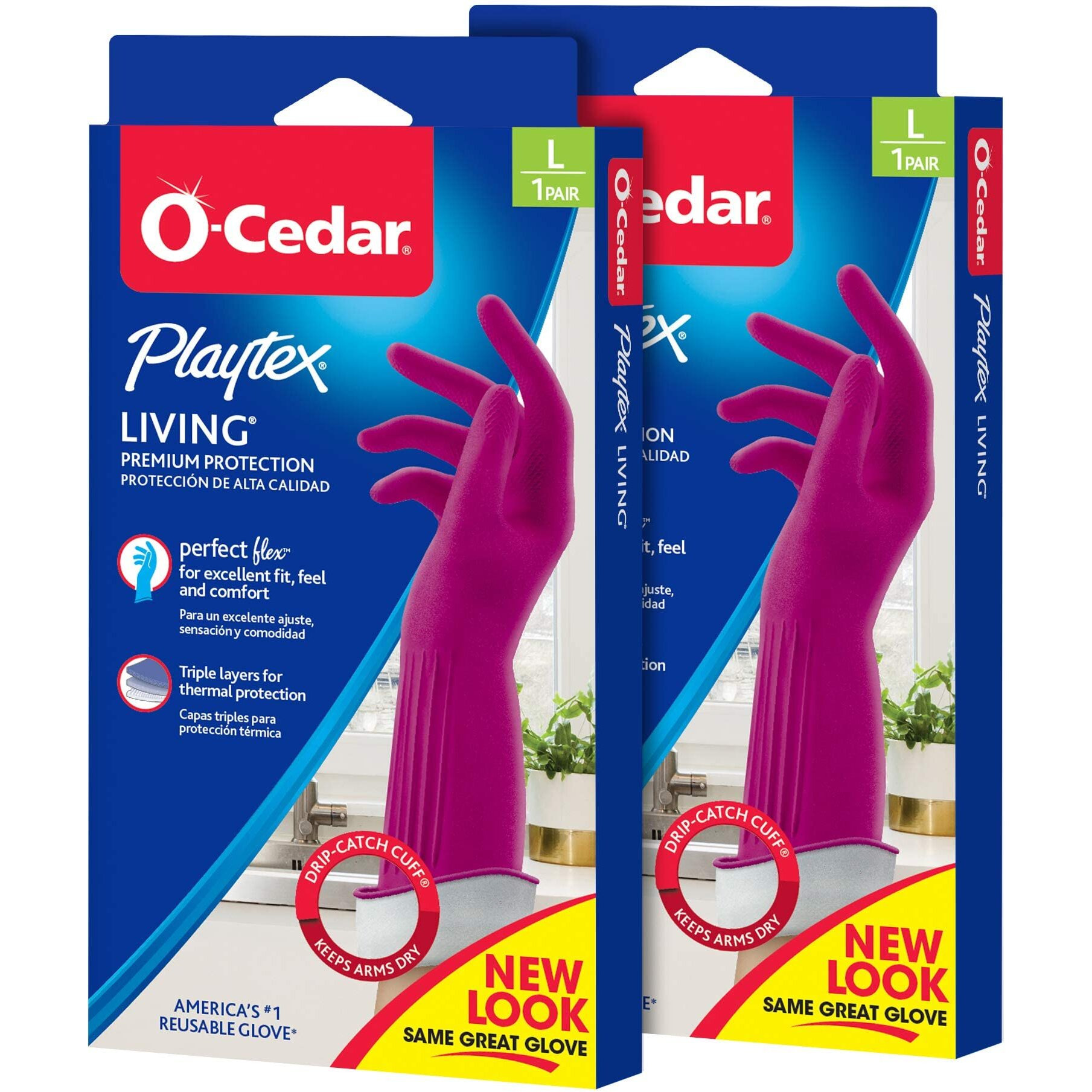 Playtex Living Reuseable Rubber Cleaning Gloves, Premium Protection (Large, Pairs - 2) Color May Vary