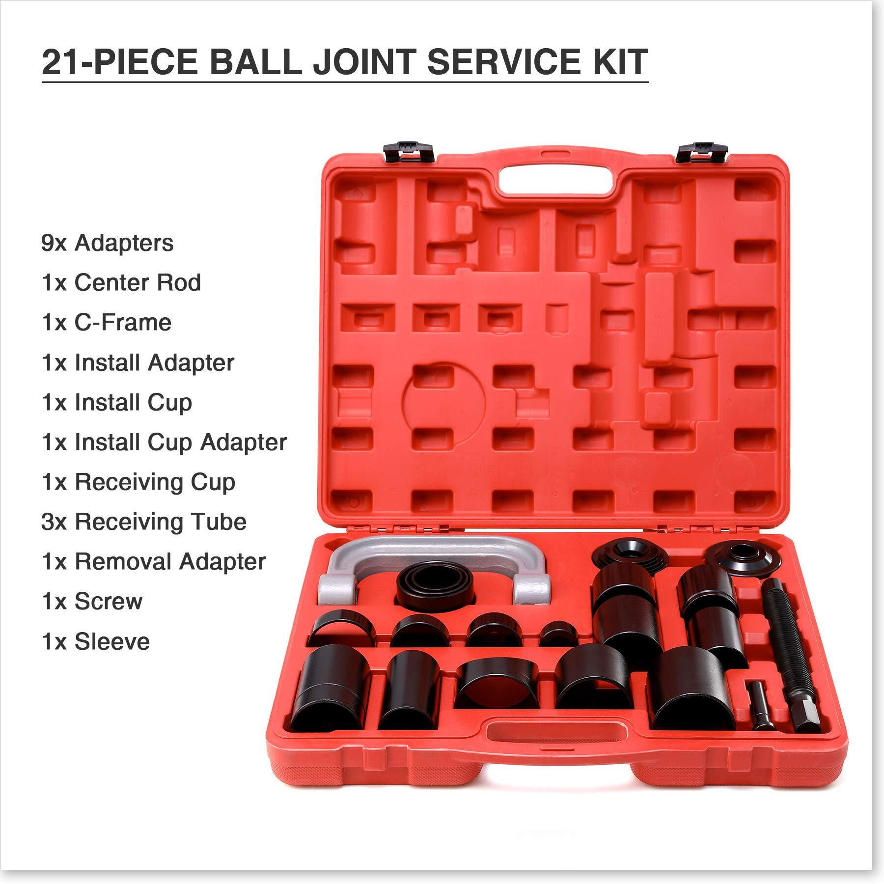Orion Motor Tech Omt Master Ball Joint Press Kit & U-Joint Puller Service Tool Set 21Pcs - Upper And Lower Ball Joint Removal Tool Kit For Ball Joint Service With C-Press