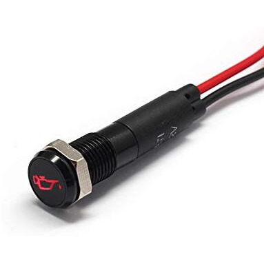 Alpinetech Plb8Ms 8Mm 5/16" 12V Led Metal Signal Indicator Pilot Dash Light Black Bezel With Symbols (Oil Pressure Low)